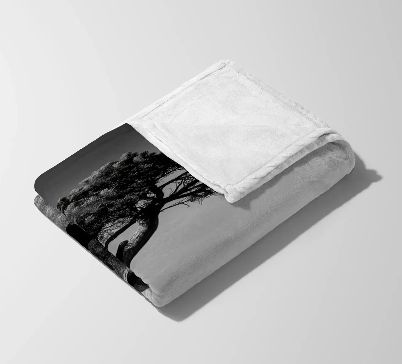 Albero in bianco e nero sulla cima di una montagna coperta in pile da Indigo Tides Art