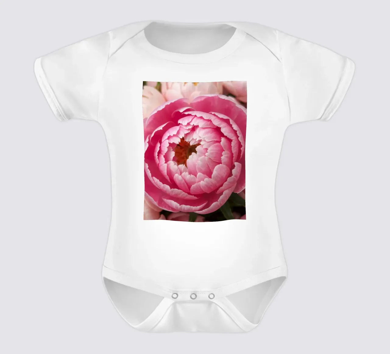 Splendide peonie rosa fioriscono in un giardino in primavera body neonato maniche corte da DesignDoodle