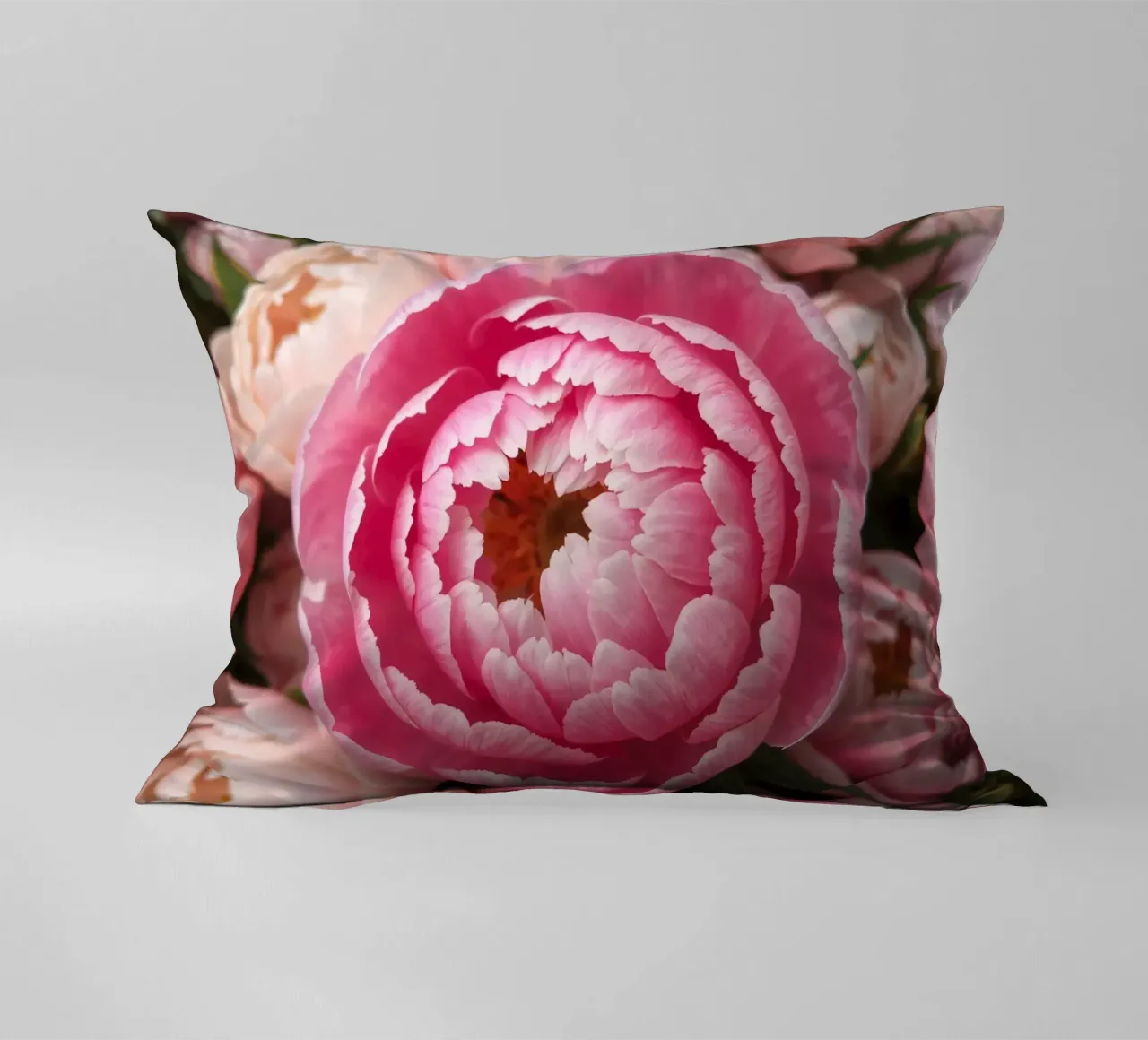 Splendide peonie rosa fioriscono in un giardino in primavera cuscino da DesignDoodle