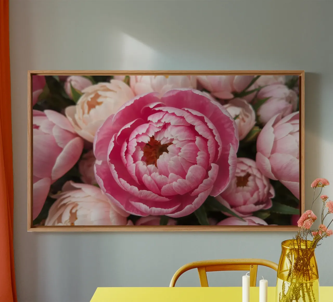 Beautiful pink peonies bloom in a garden during spring canvas by DesignDoodle