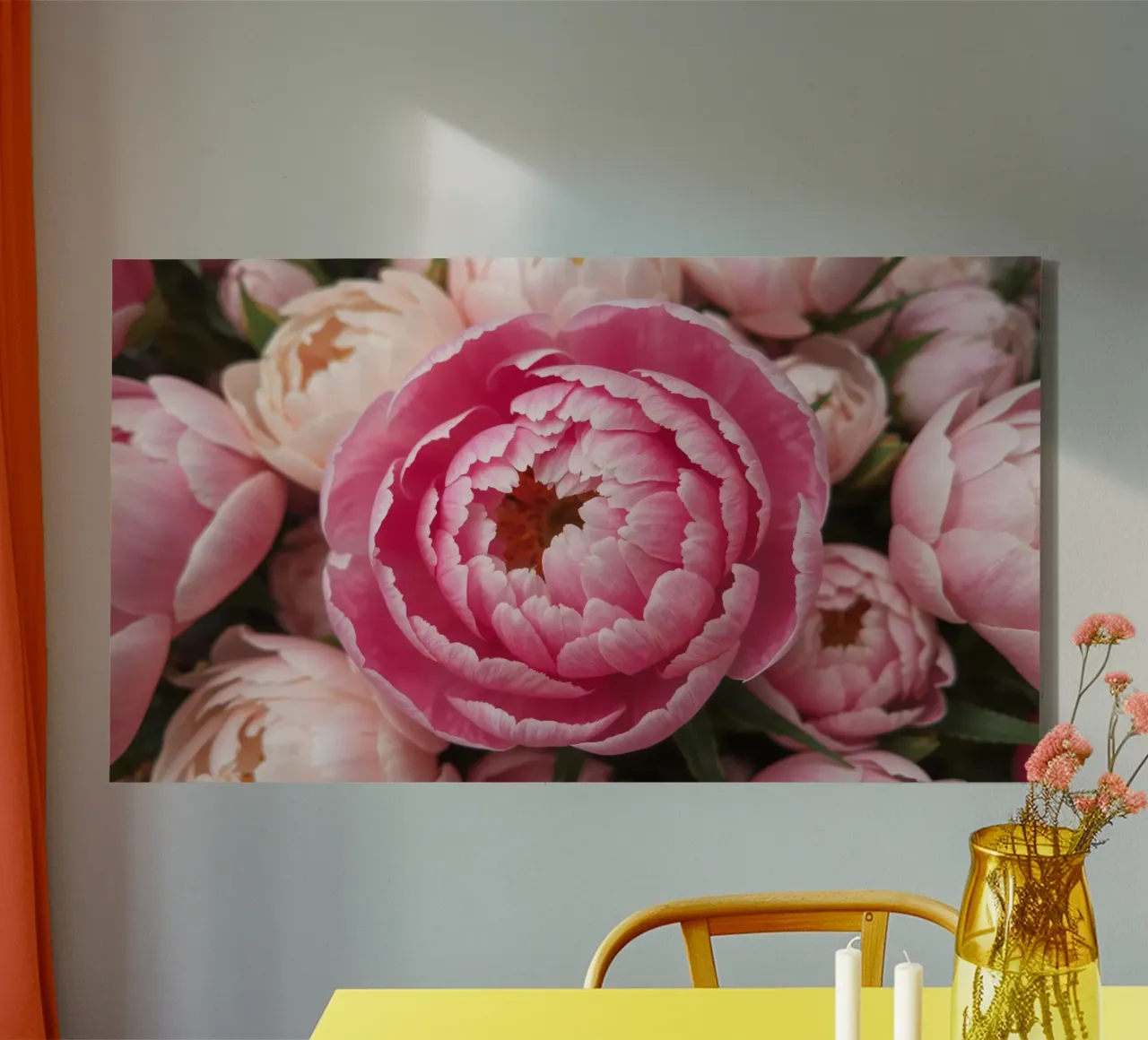 Beautiful pink peonies bloom in a garden during spring canvas by DesignDoodle