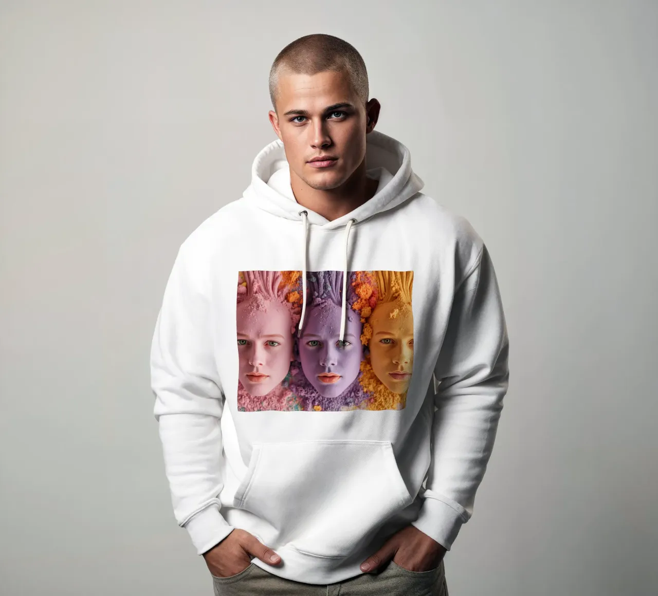 Polveri colorate espressione artistica con volti coperti felpa con cappuccio da DesignDoodle