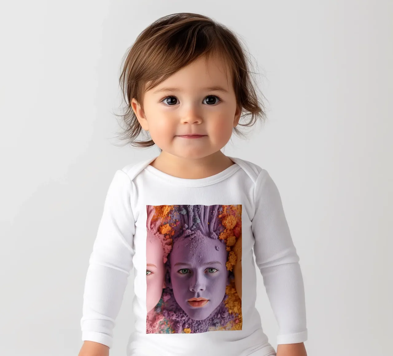 Polveri colorate espressione artistica con volti coperti body neonato maniche lunghe da DesignDoodle