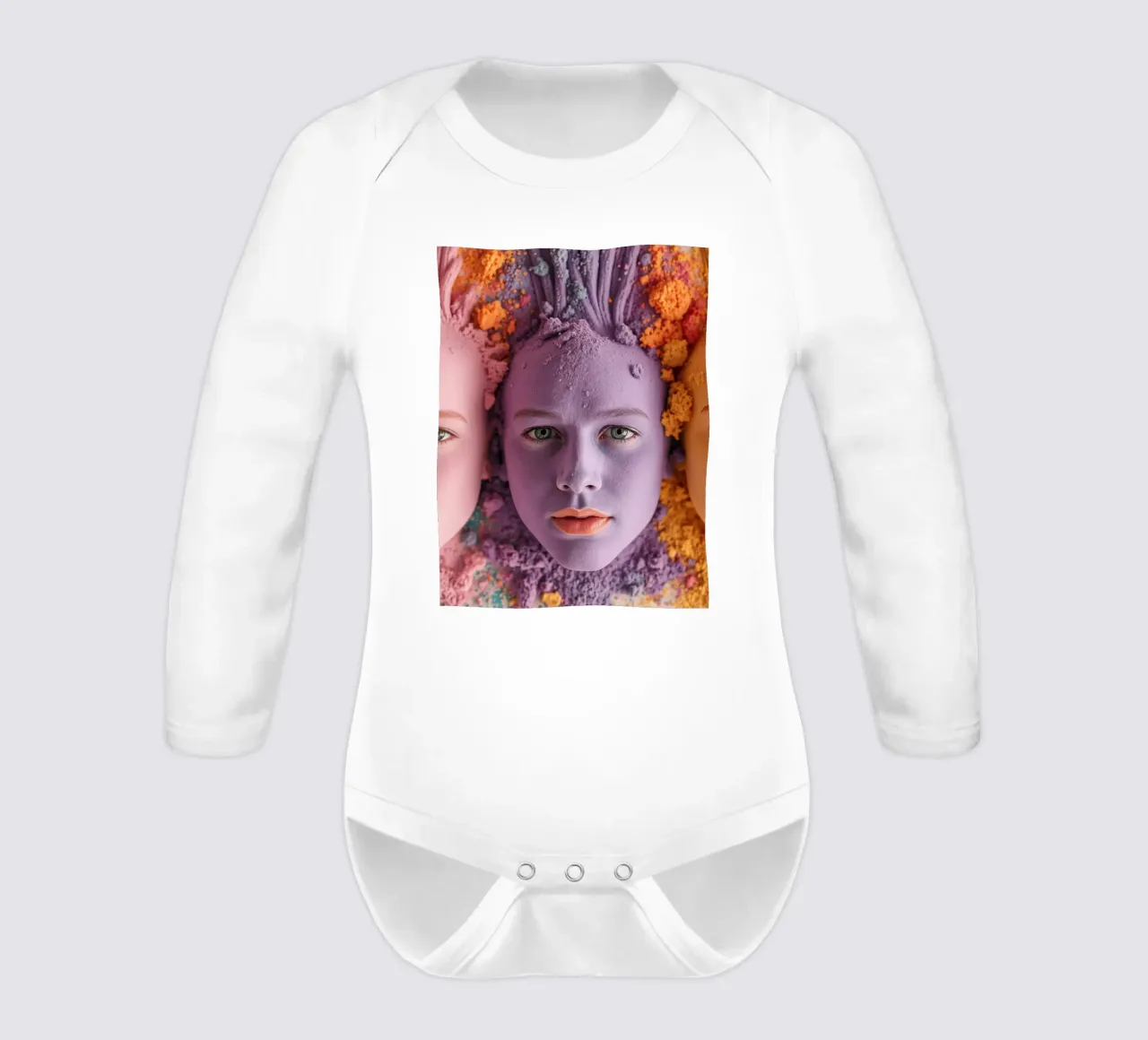 Polveri colorate espressione artistica con volti coperti body neonato maniche lunghe da DesignDoodle