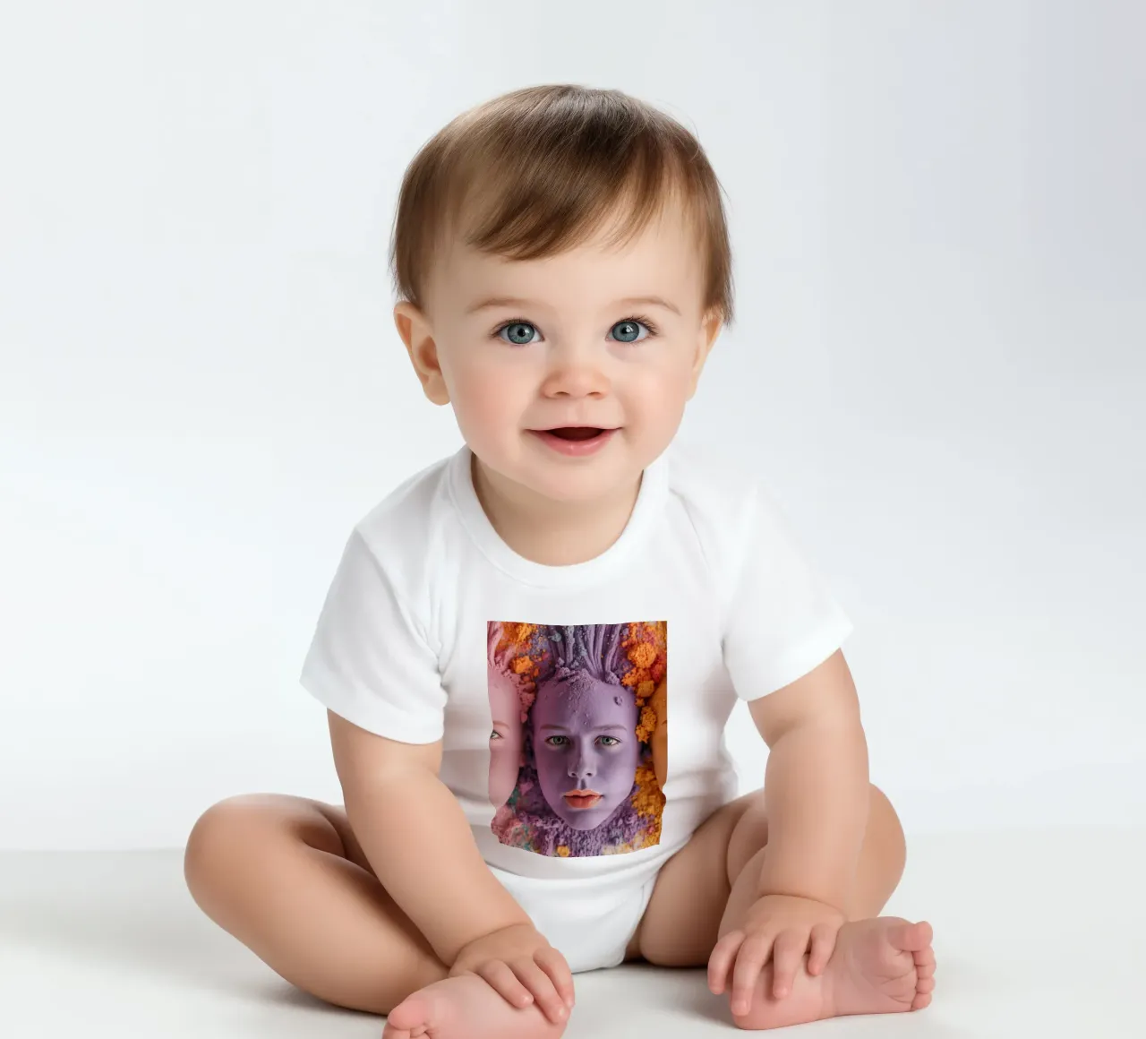 Polveri colorate espressione artistica con volti coperti body neonato maniche corte da DesignDoodle