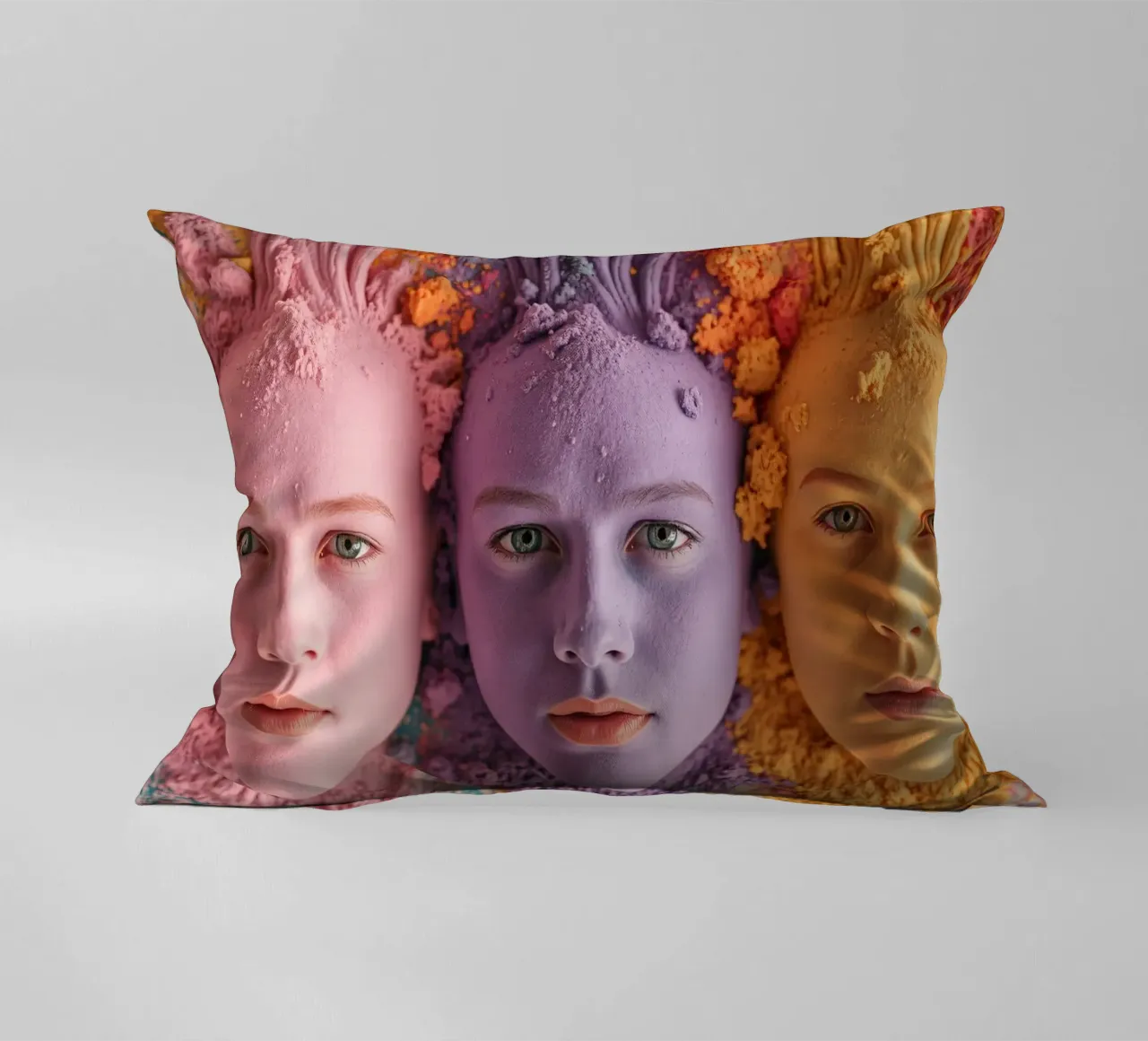 Polveri colorate espressione artistica con volti coperti cuscino da DesignDoodle