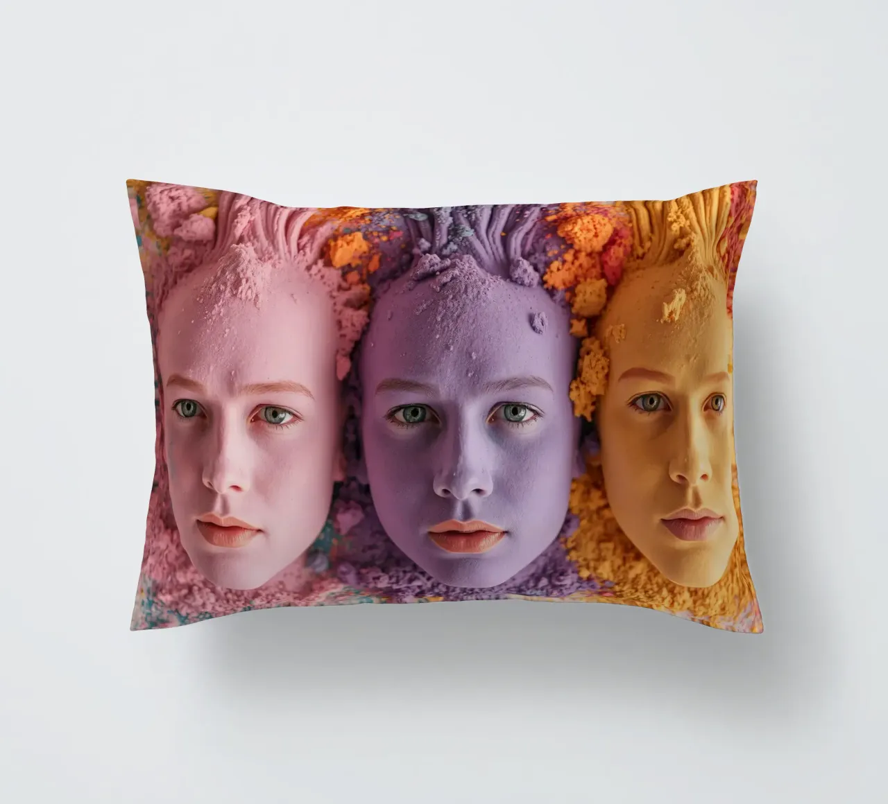 Polveri colorate espressione artistica con volti coperti cuscino da DesignDoodle