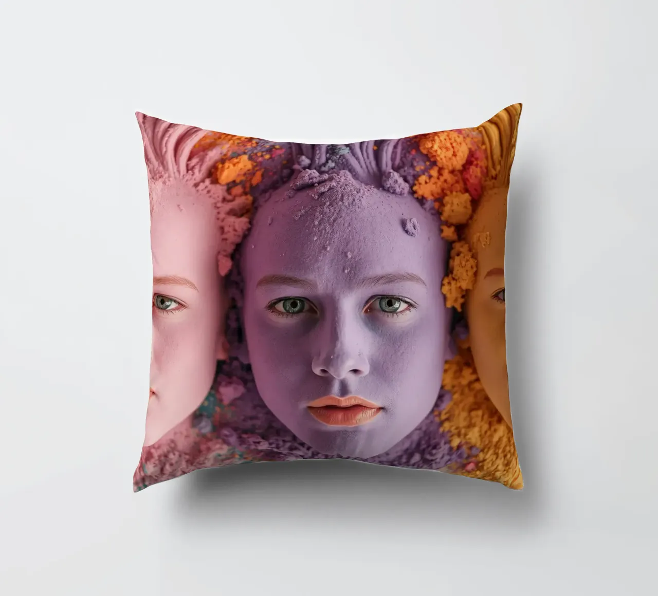 Polveri colorate espressione artistica con volti coperti cuscino da DesignDoodle