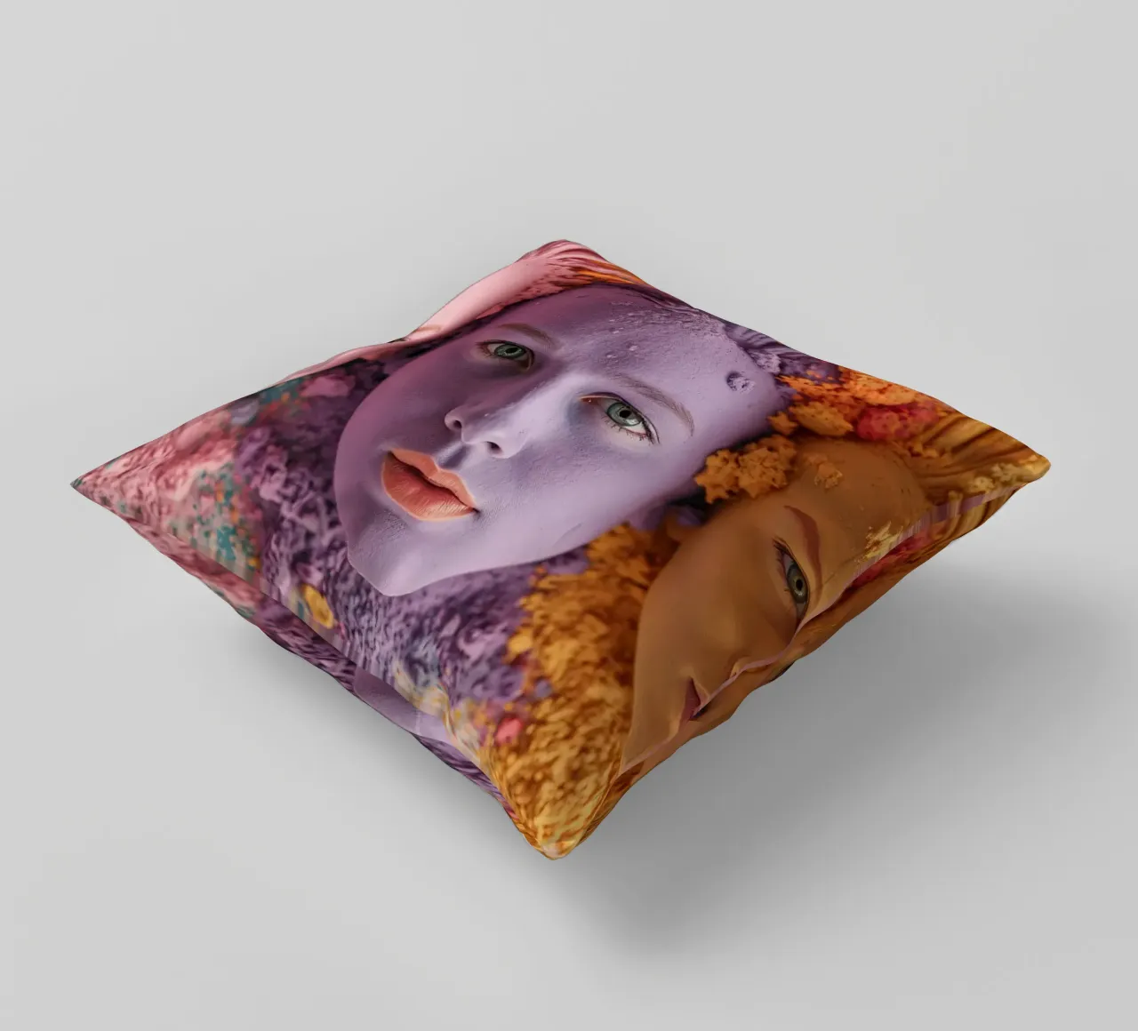 Colorful powders artistic expression with faces covered decorative cushion by DesignDoodle