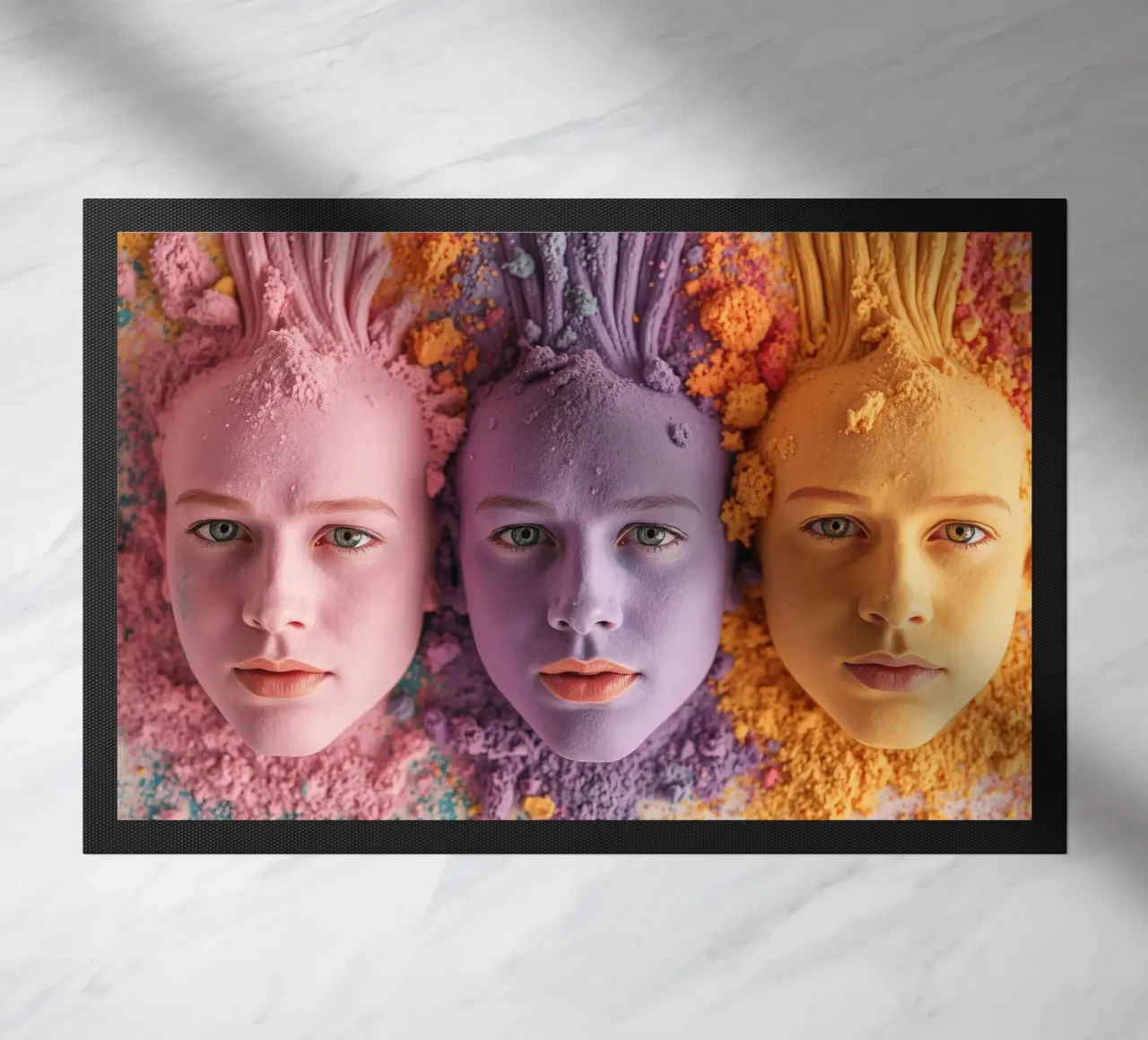 Polveri colorate espressione artistica con volti coperti zerbino da DesignDoodle