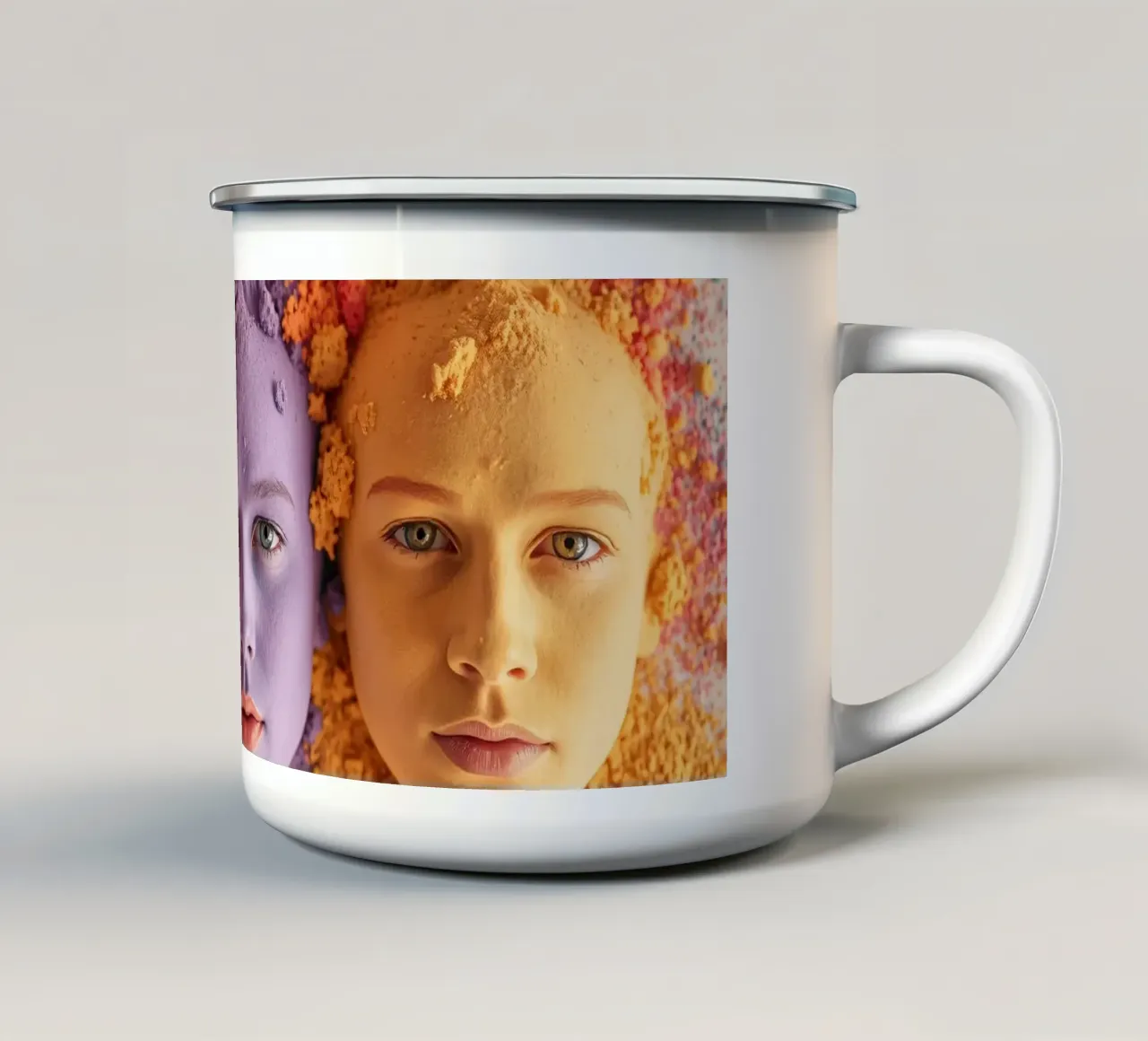 Polveri colorate espressione artistica con volti coperti tazza in smalto da DesignDoodle