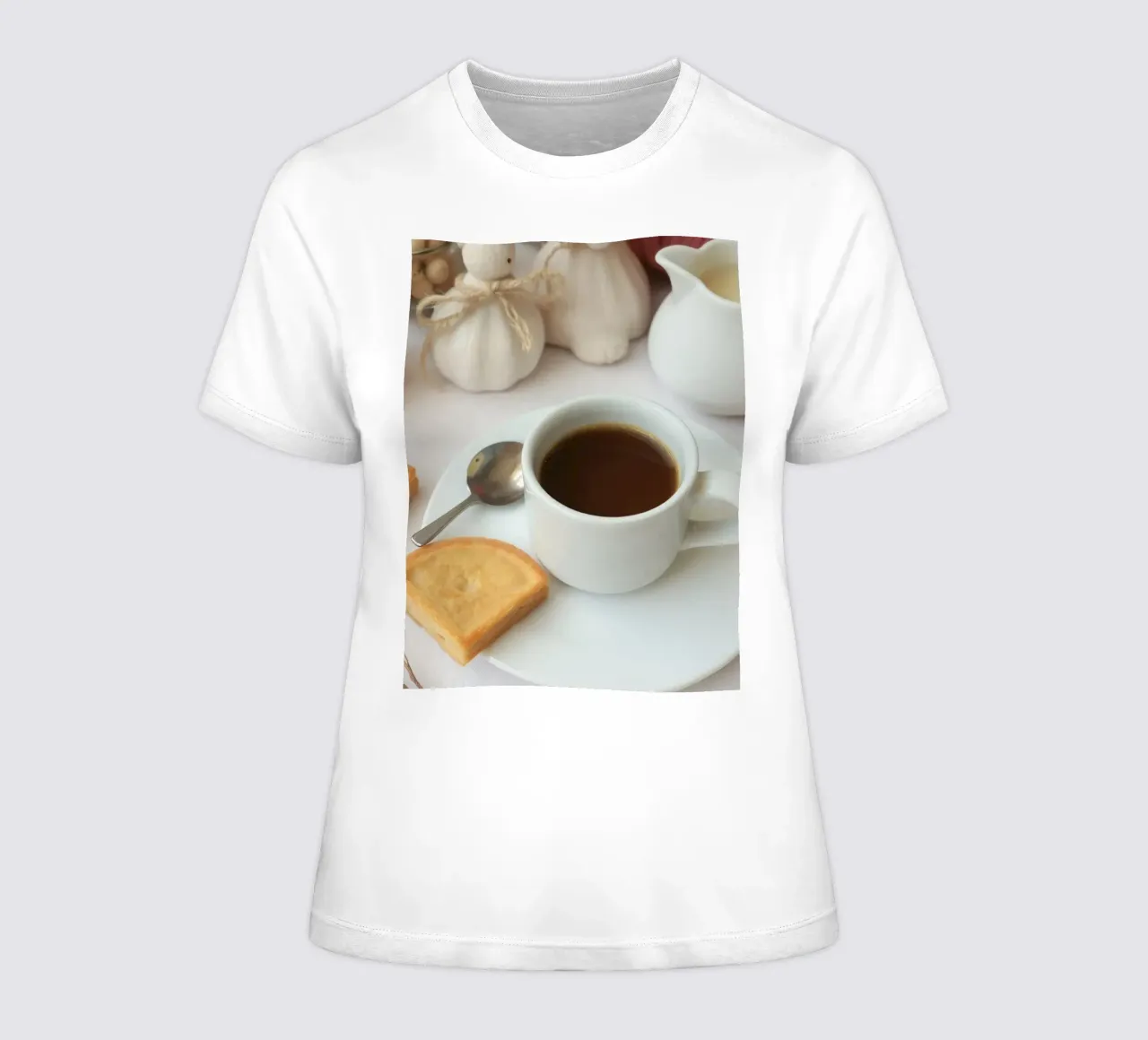 Cozy coffee and cookies setup on a table with warm colors an women's fitted t-shirt by DesignDoodle