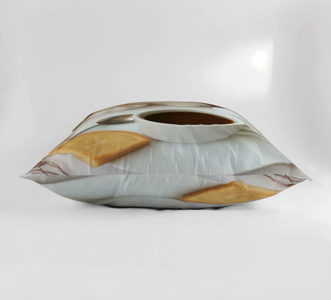 Accoglienti caffè e biscotti disposti su un tavolo dai colori caldi. cuscino da DesignDoodle