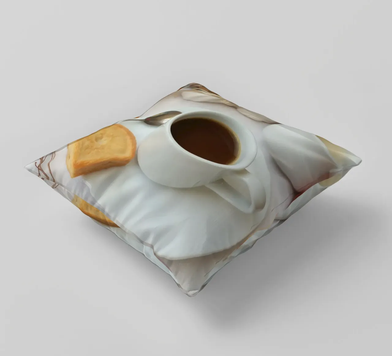 Accoglienti caffè e biscotti disposti su un tavolo dai colori caldi. cuscino da DesignDoodle