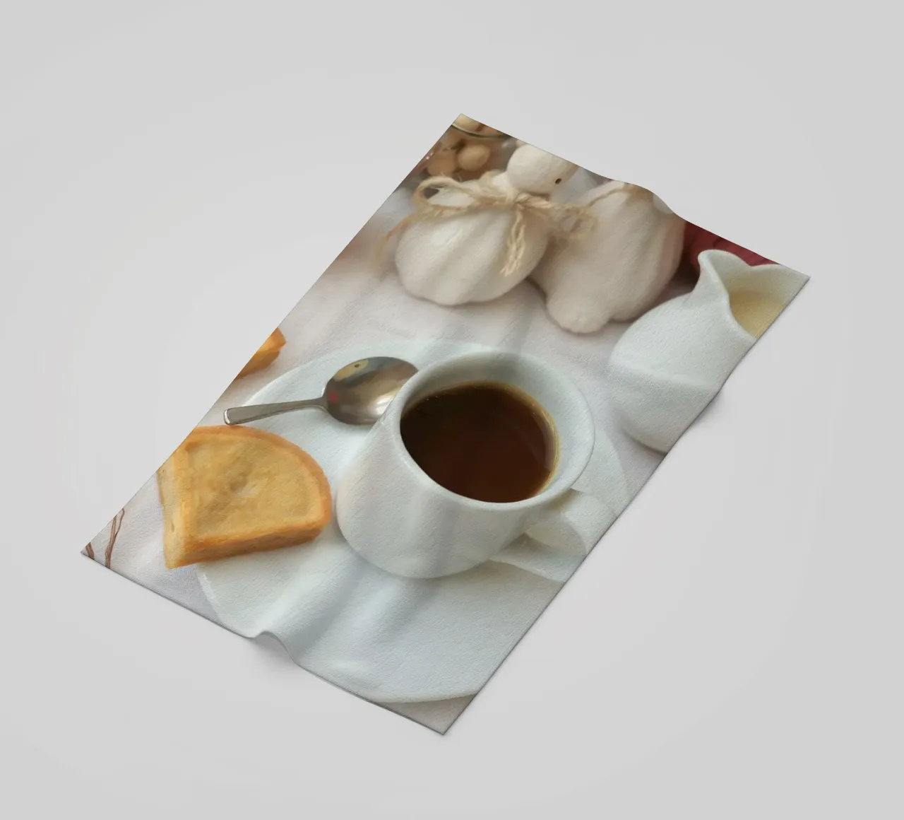 Cozy coffee and cookies setup on a table with warm colors an beach towel by DesignDoodle