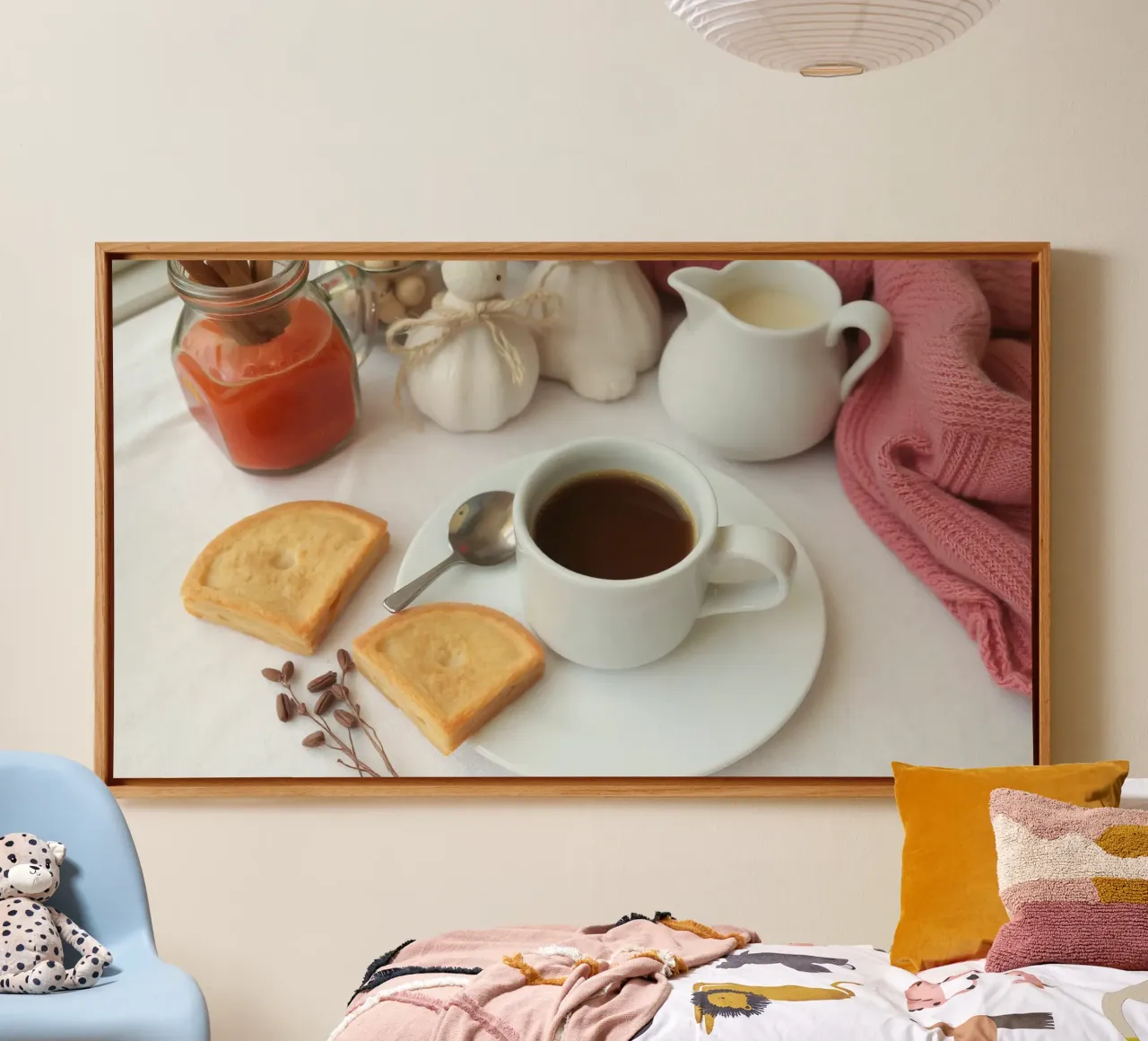 Cozy coffee and cookies setup on a table with warm colors an canvas by DesignDoodle