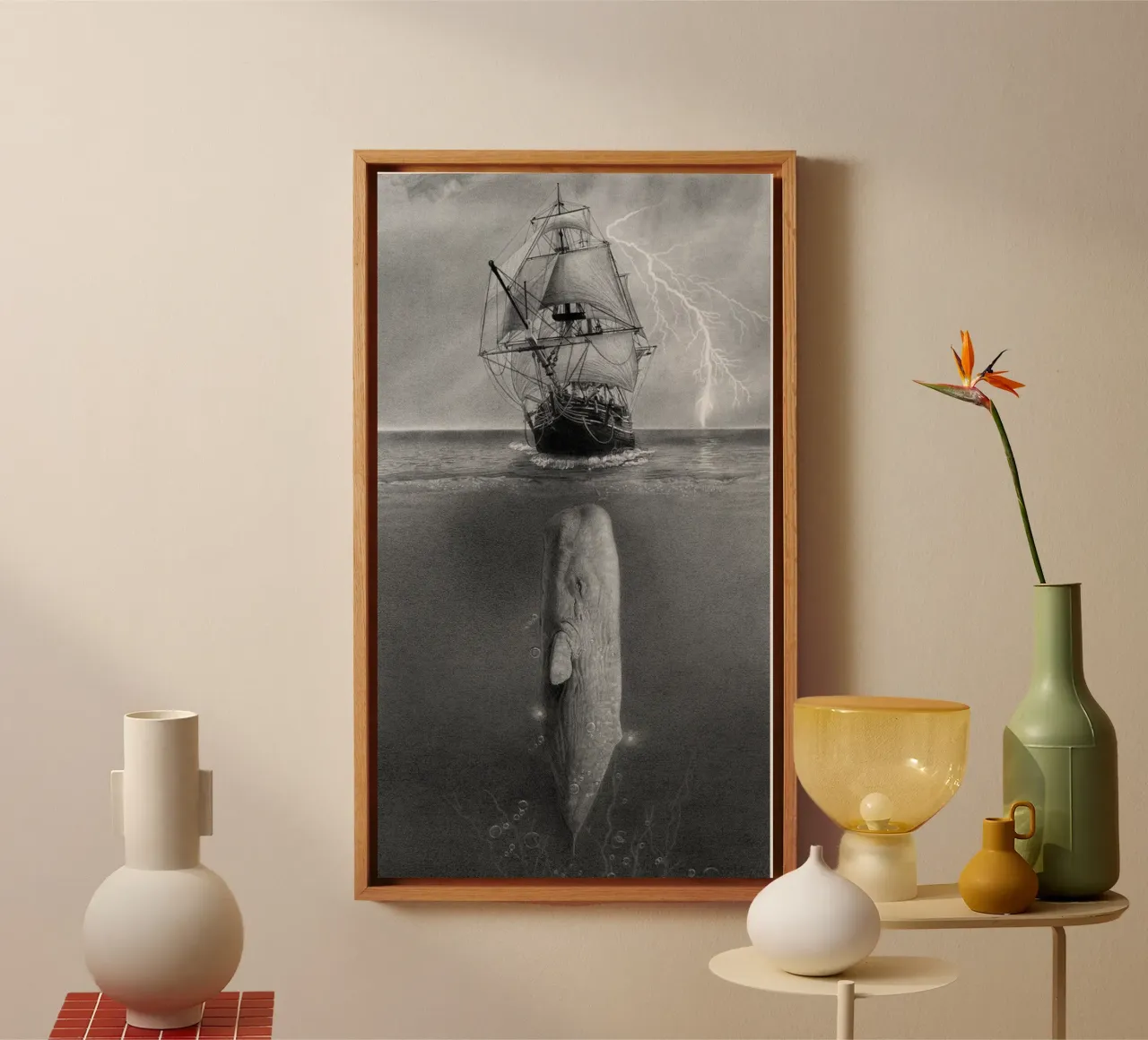 Walvis in de zee canvas met Baklijst van christal shop