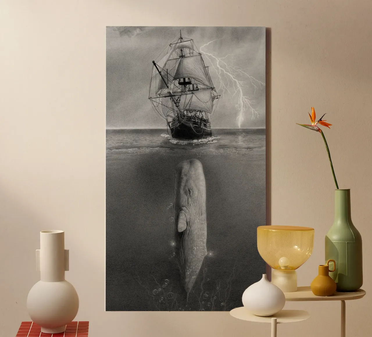 Walvis in de zee canvas met Baklijst van christal shop