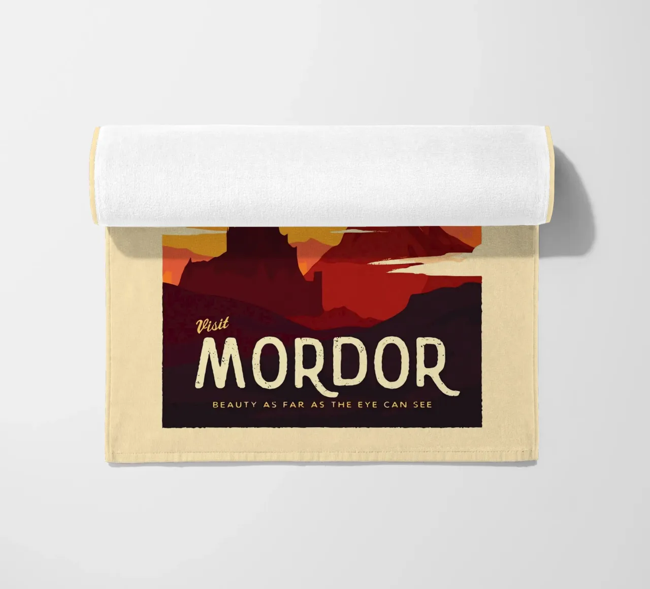Visit Mordor beach towel by Alice Slatera