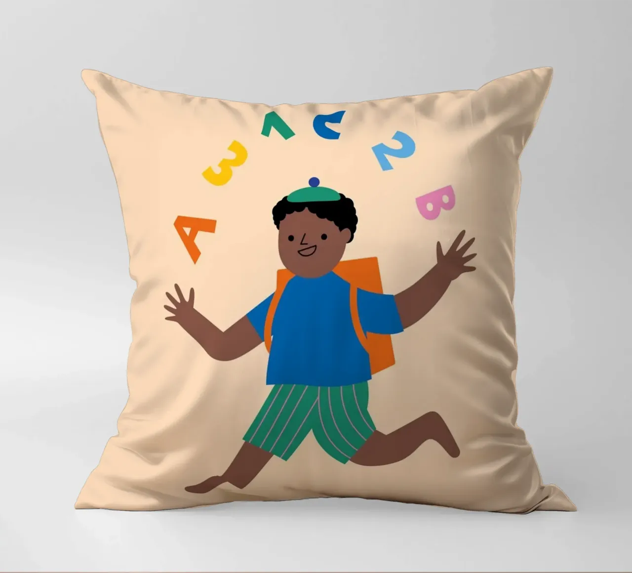 Yay schoolchild! (beige II) decorative cushion by Susann Stefanizen