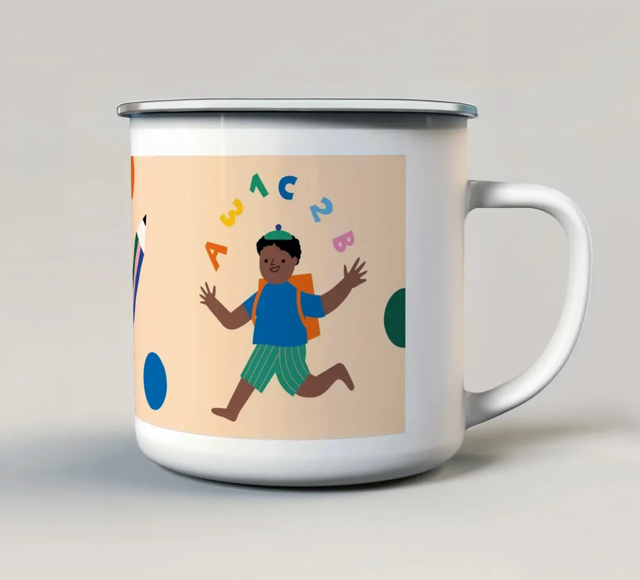 Evviva lo scolaro! (beige II) tazza in smalto da Susann Stefanizen
