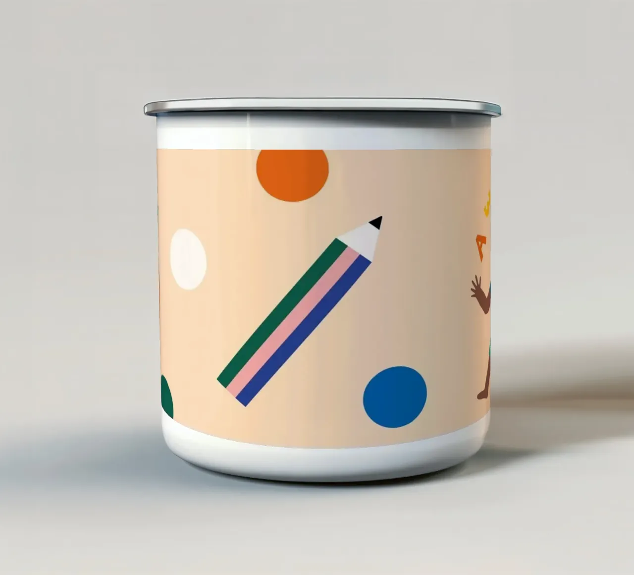 Evviva lo scolaro! (beige II) tazza in smalto da Susann Stefanizen