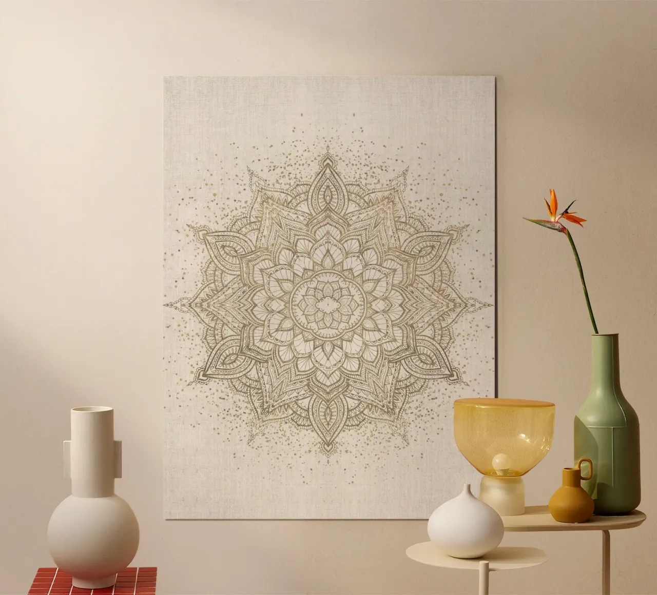 Mandala boho scintillante oro e avorio beige carta hahnemühle da Bloomery Decor