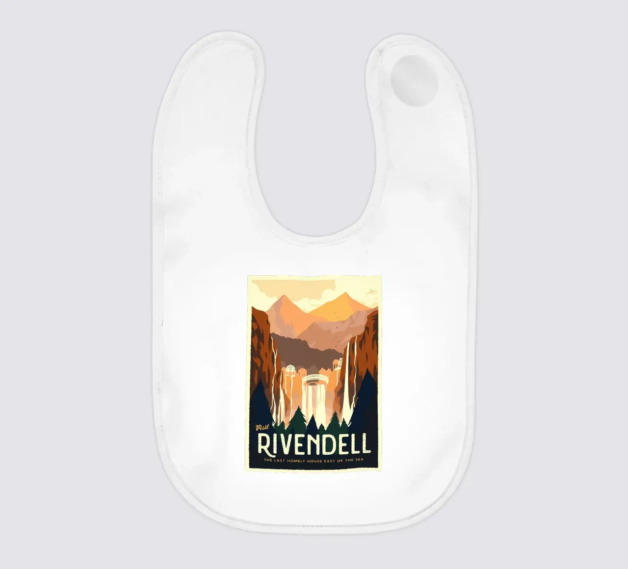 Visit Rivendell baby bib by Alice Slatera
