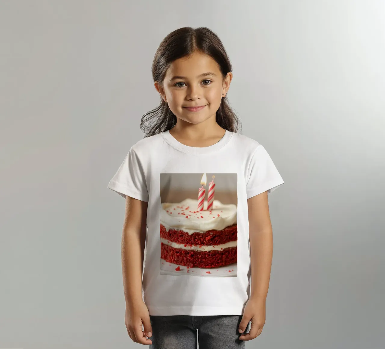 Delicious red velvet cake adorned with candles and sprinkles kids t-shirt by DesignDoodle