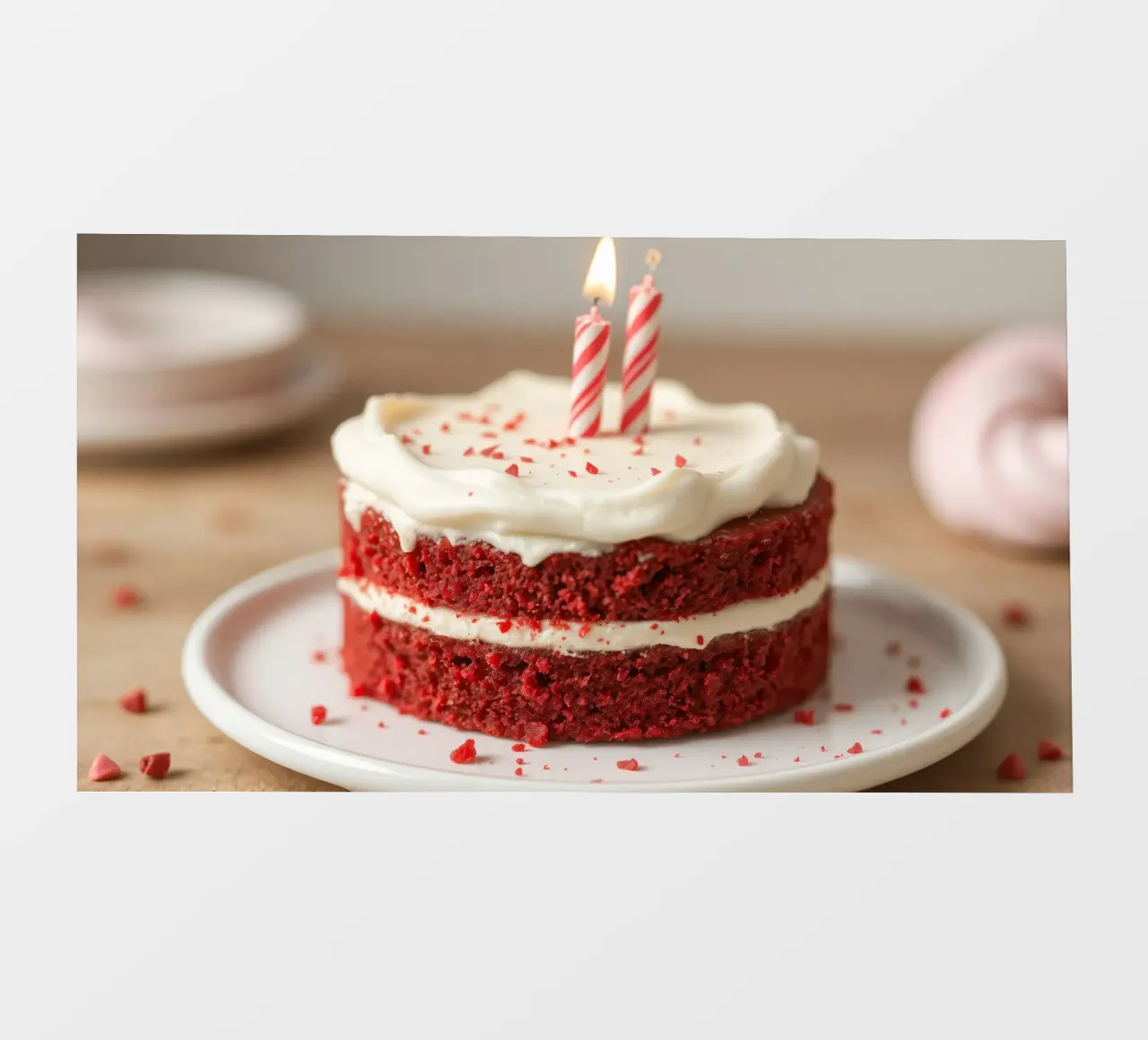 Deliziosa torta red velvet ornata di candele e zuccherini pellicola backlit da DesignDoodle
