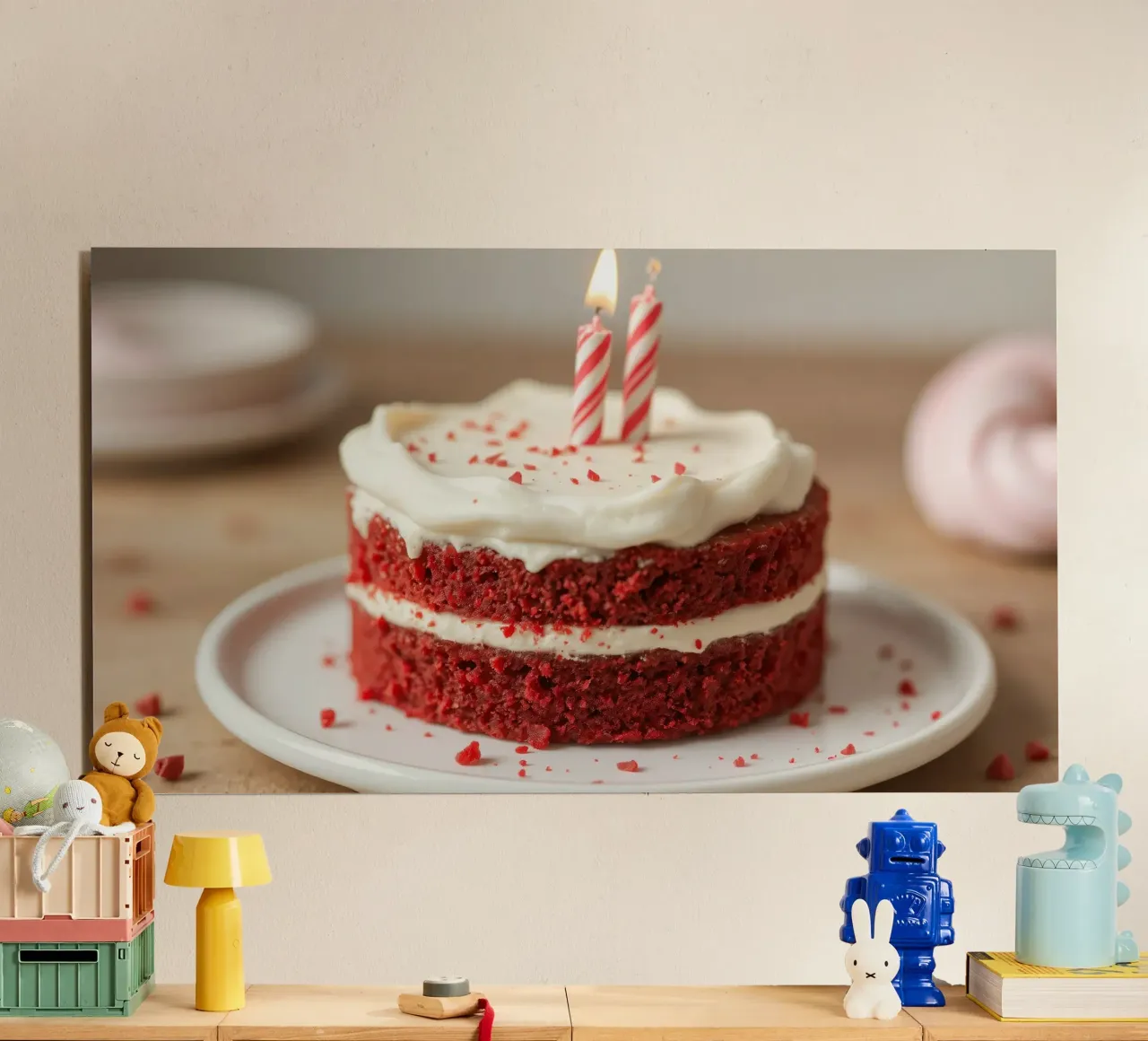 Delicious red velvet cake adorned with candles and sprinkles forex plate by DesignDoodle