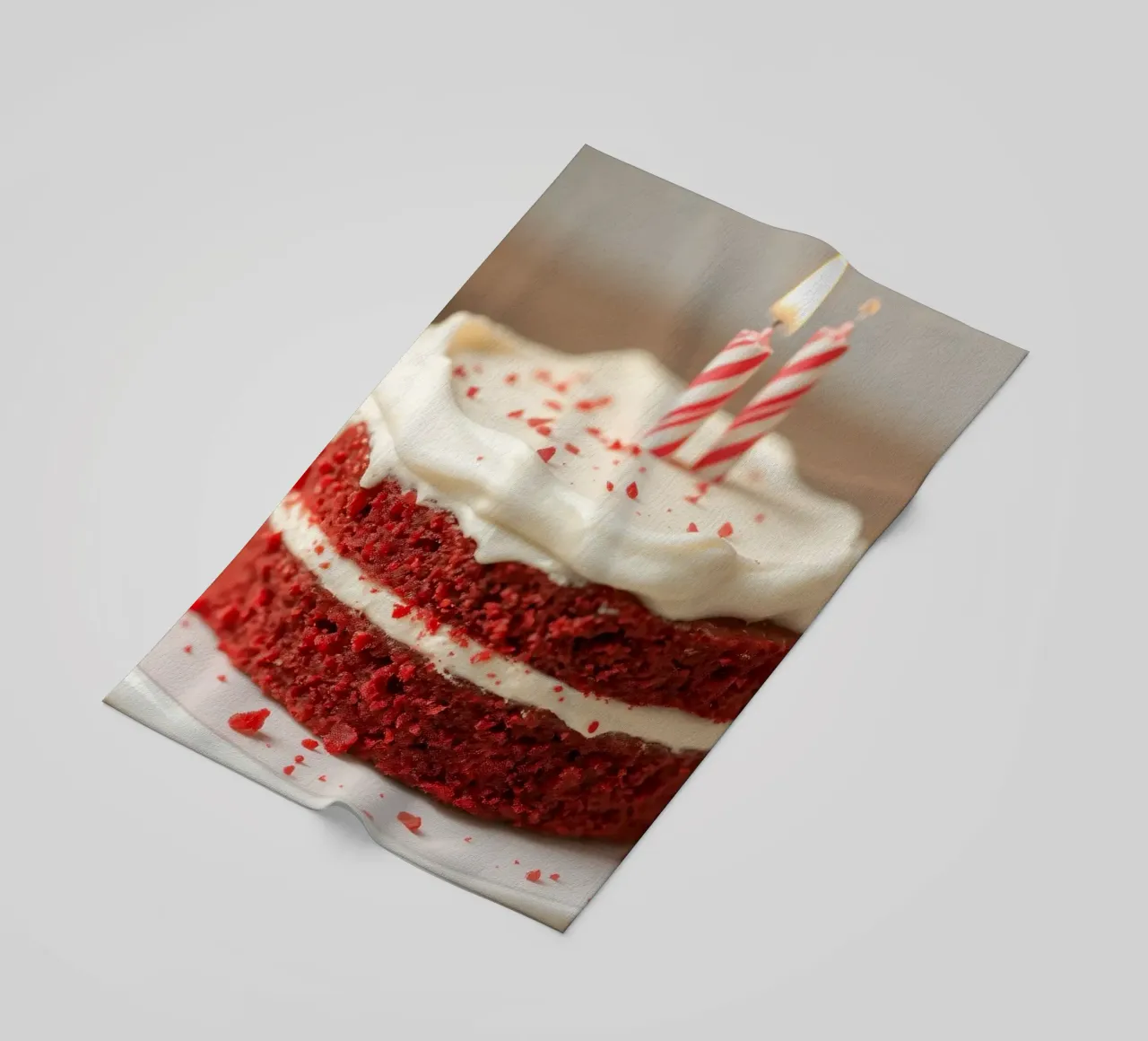 Deliziosa torta red velvet ornata di candele e zuccherini telo mare da DesignDoodle