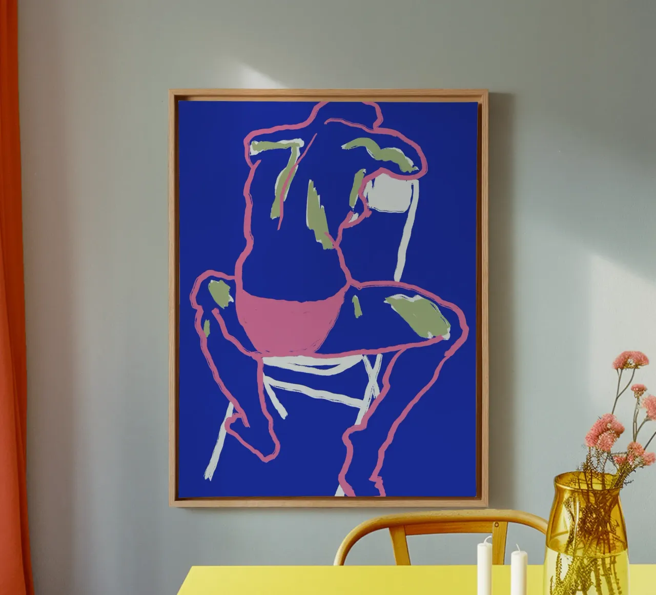 Schizzo di nudo al neon in line art tela con Cornice a cassetta da Little Dean