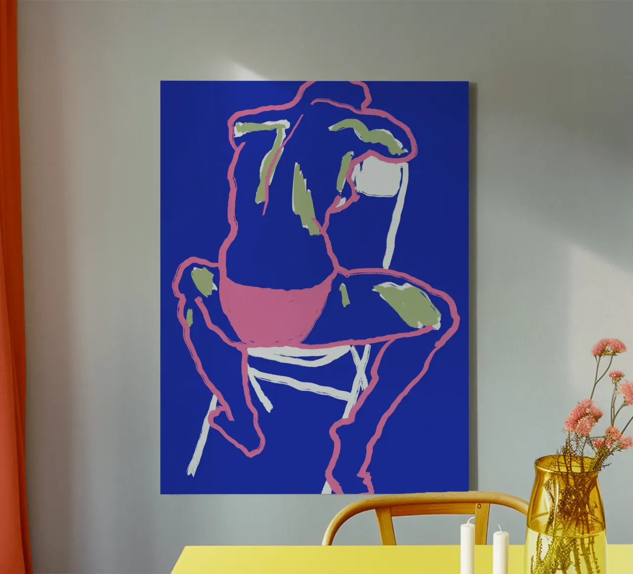 Schizzo di nudo al neon in line art tela con Cornice a cassetta da Little Dean
