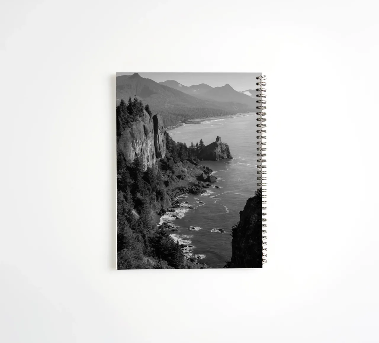 Black and White Coastal Cliffs spiral notebook by Indigo Tides Art