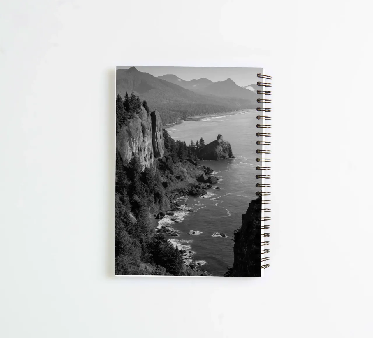 Black and White Coastal Cliffs spiral notebook by Indigo Tides Art