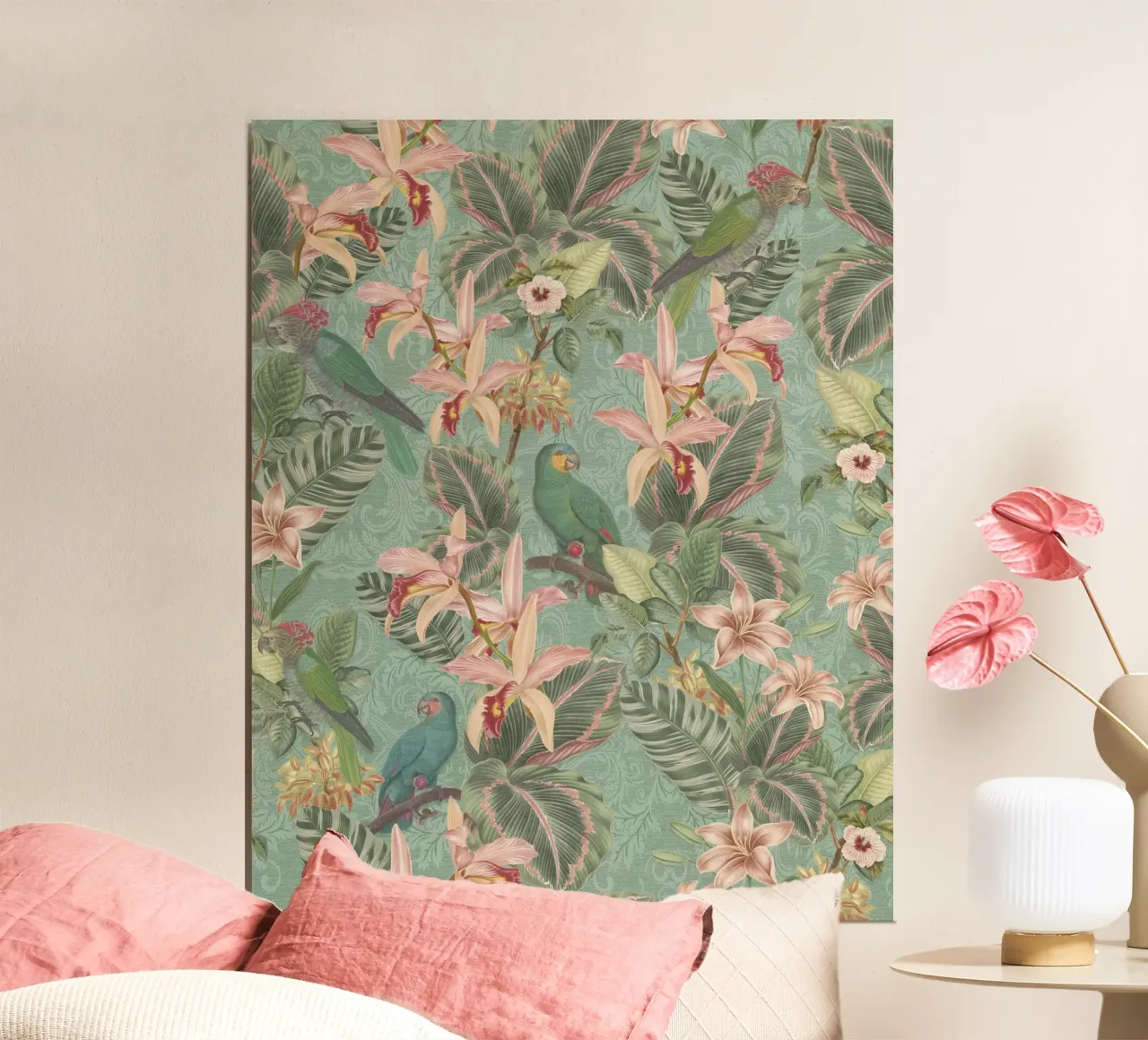 Uccelli della giungla tropicale, pappagalli d'epoca e fiori esotici carta hahnemühle da Bloomery Decor