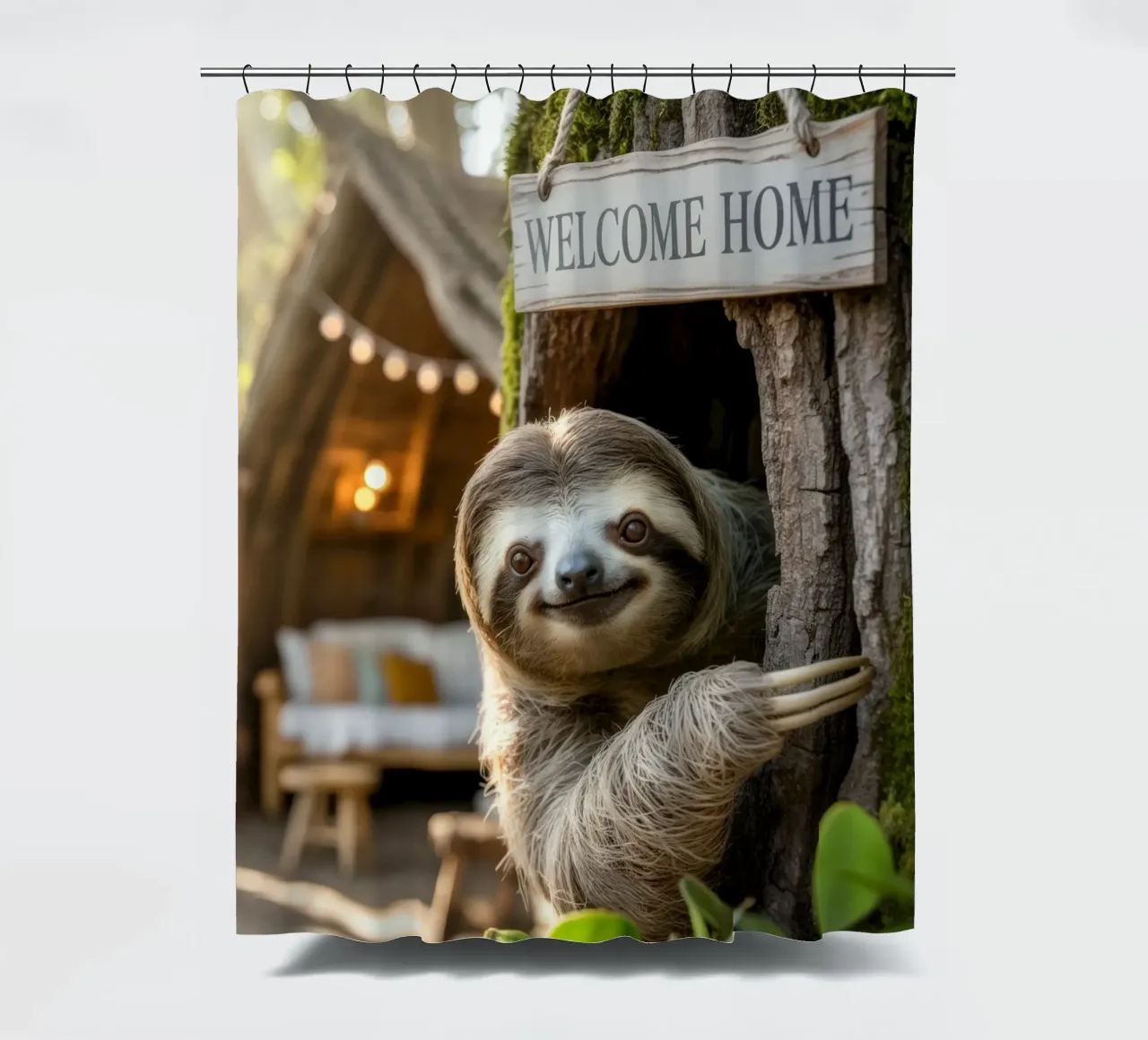 Welcome home Faultier shower curtain by SlothStella