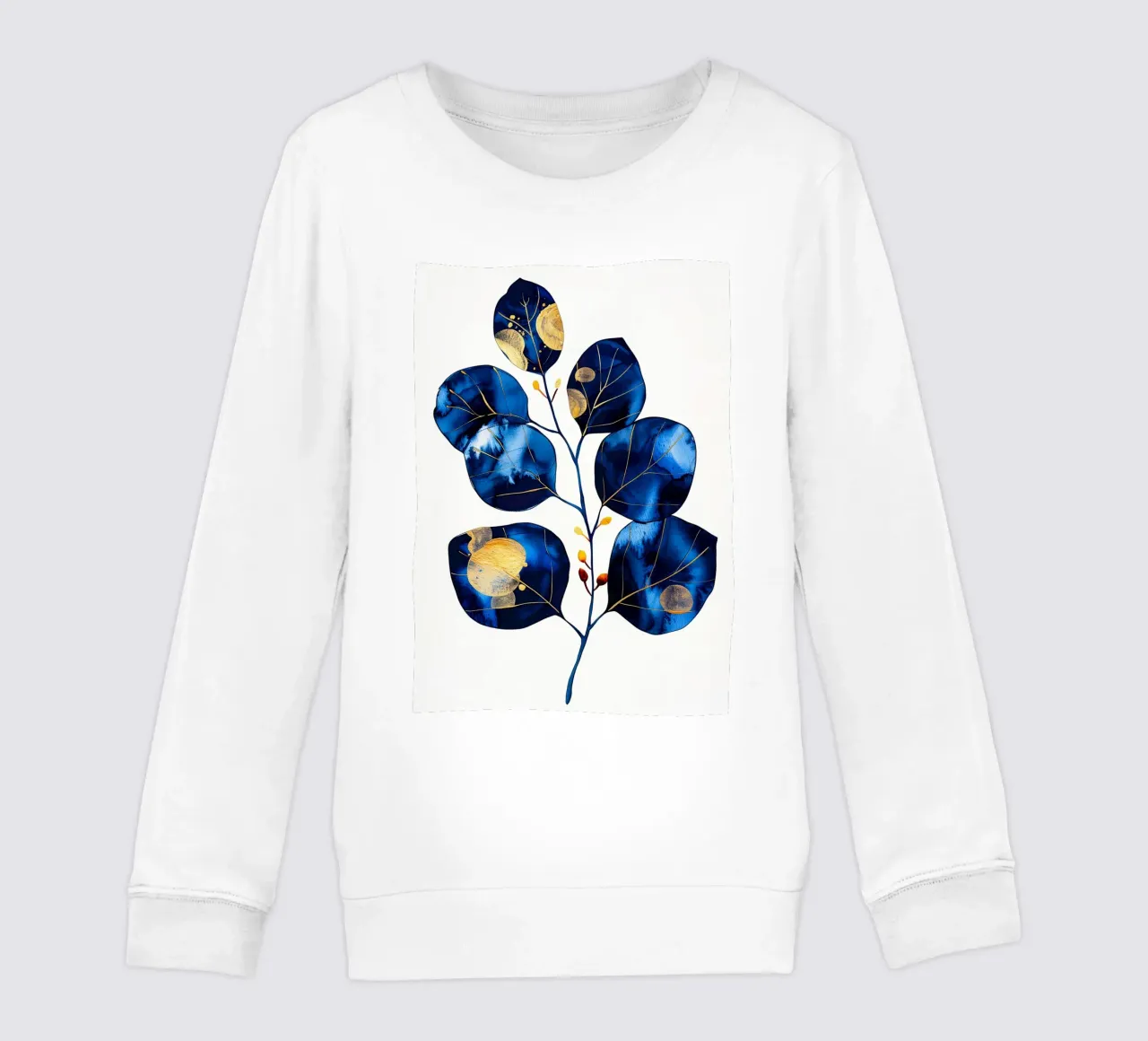 Blue eucalyptus leaves kids sweatshirt by Justyna Jaszke JBJart