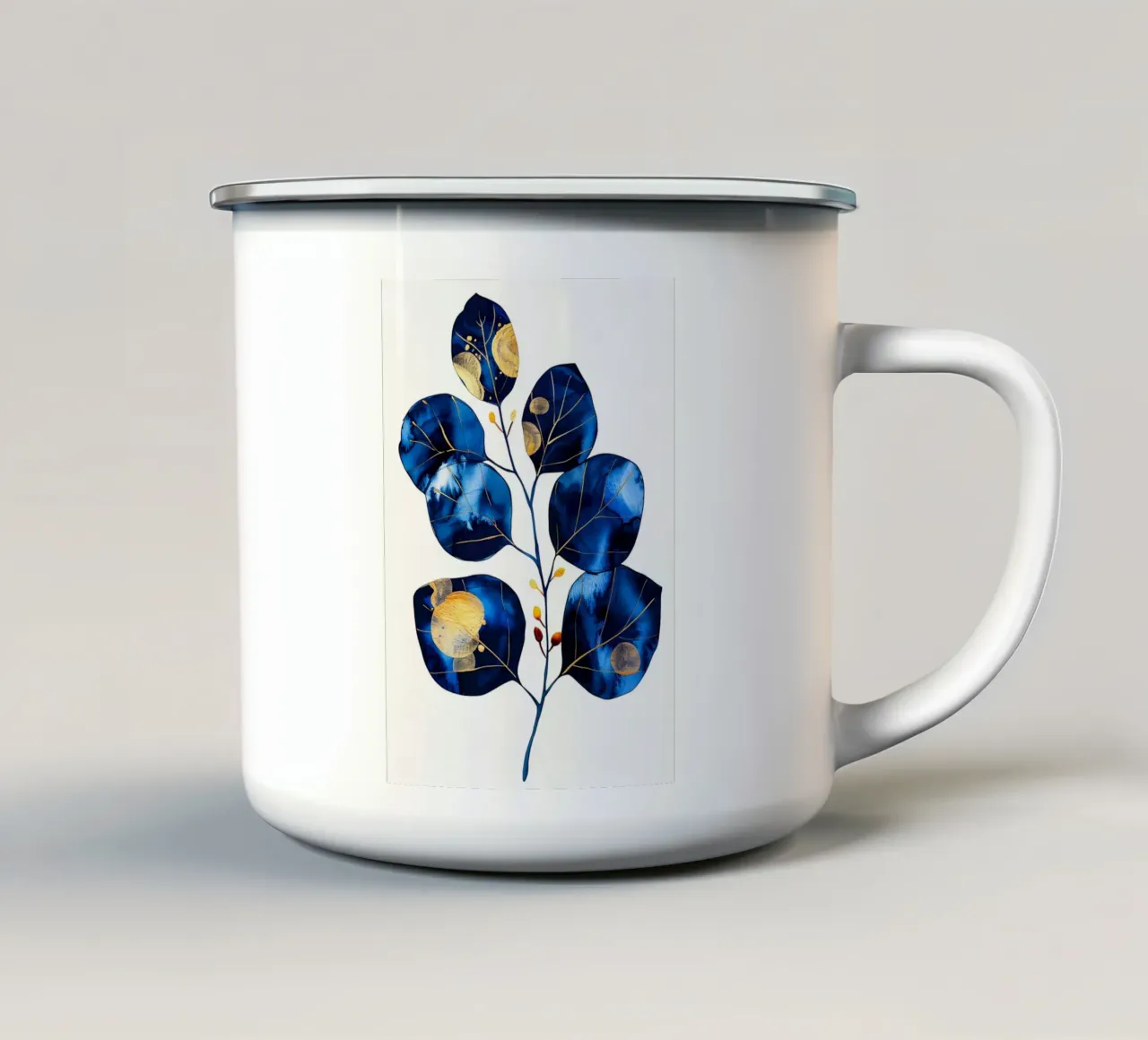 Foglie di eucalipto blu tazza in smalto da Justyna Jaszke JBJart