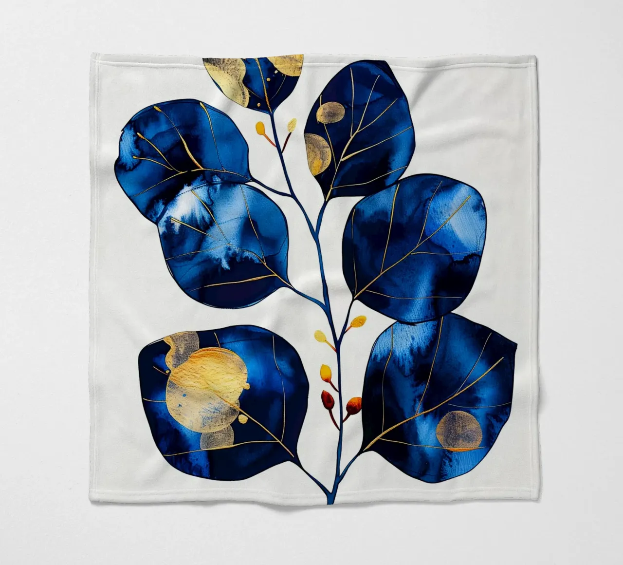 Blue eucalyptus leaves fleece blanket by Justyna Jaszke JBJart