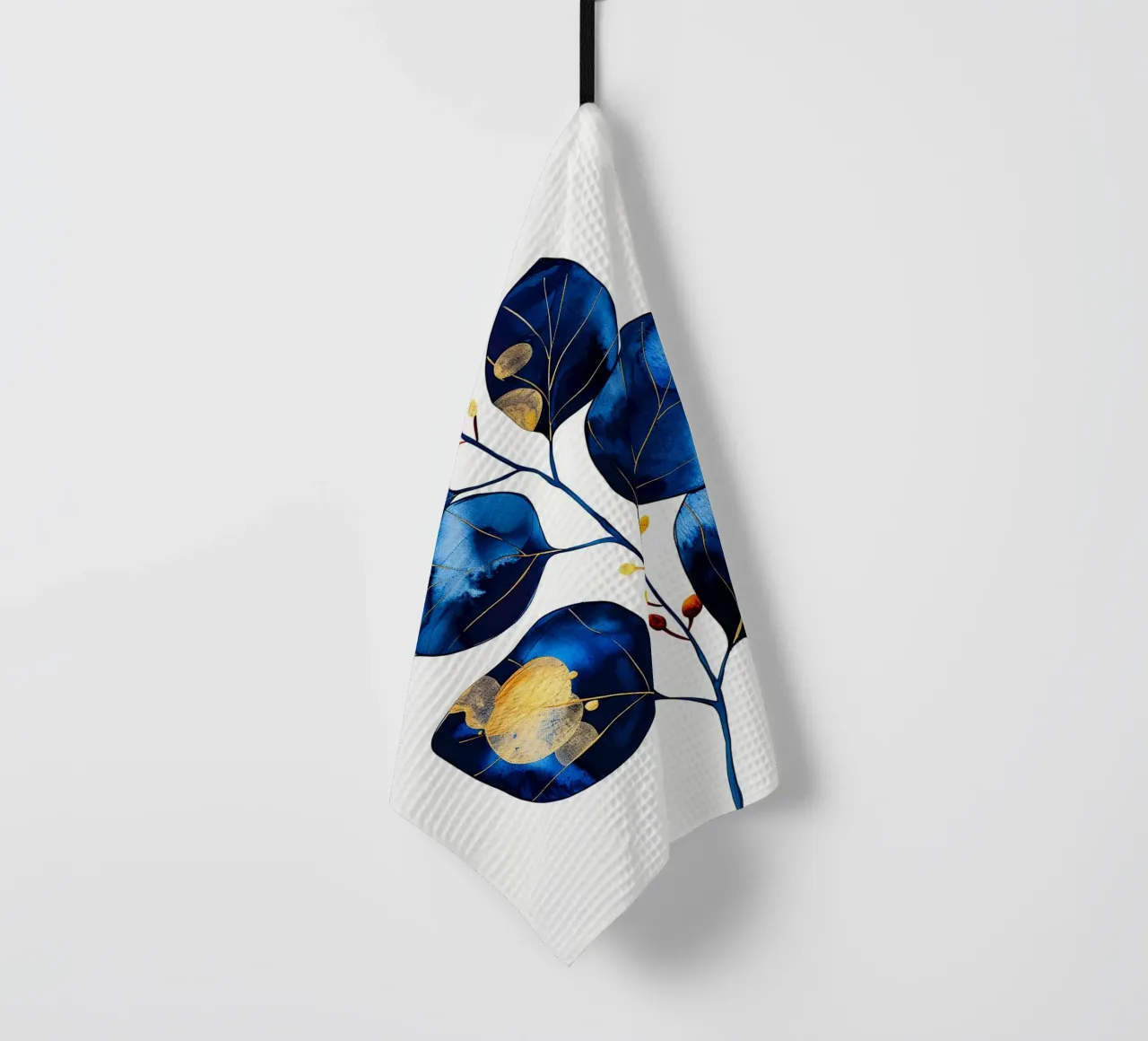 Blue eucalyptus leaves tea towel by Justyna Jaszke JBJart