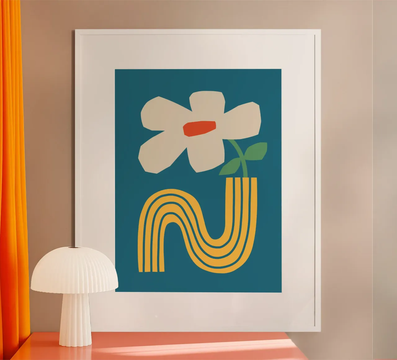 Vase abstrait jaune Impression d'art moderne géométrique minimaliste poster avec cadre en plastique de THE MOTIVATED TYPE