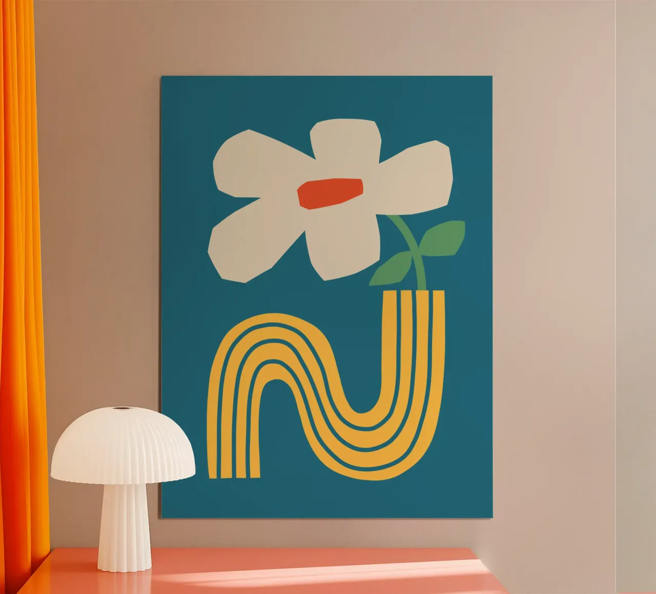 Vase abstrait jaune Impression d'art moderne géométrique minimaliste poster avec cadre en plastique de THE MOTIVATED TYPE