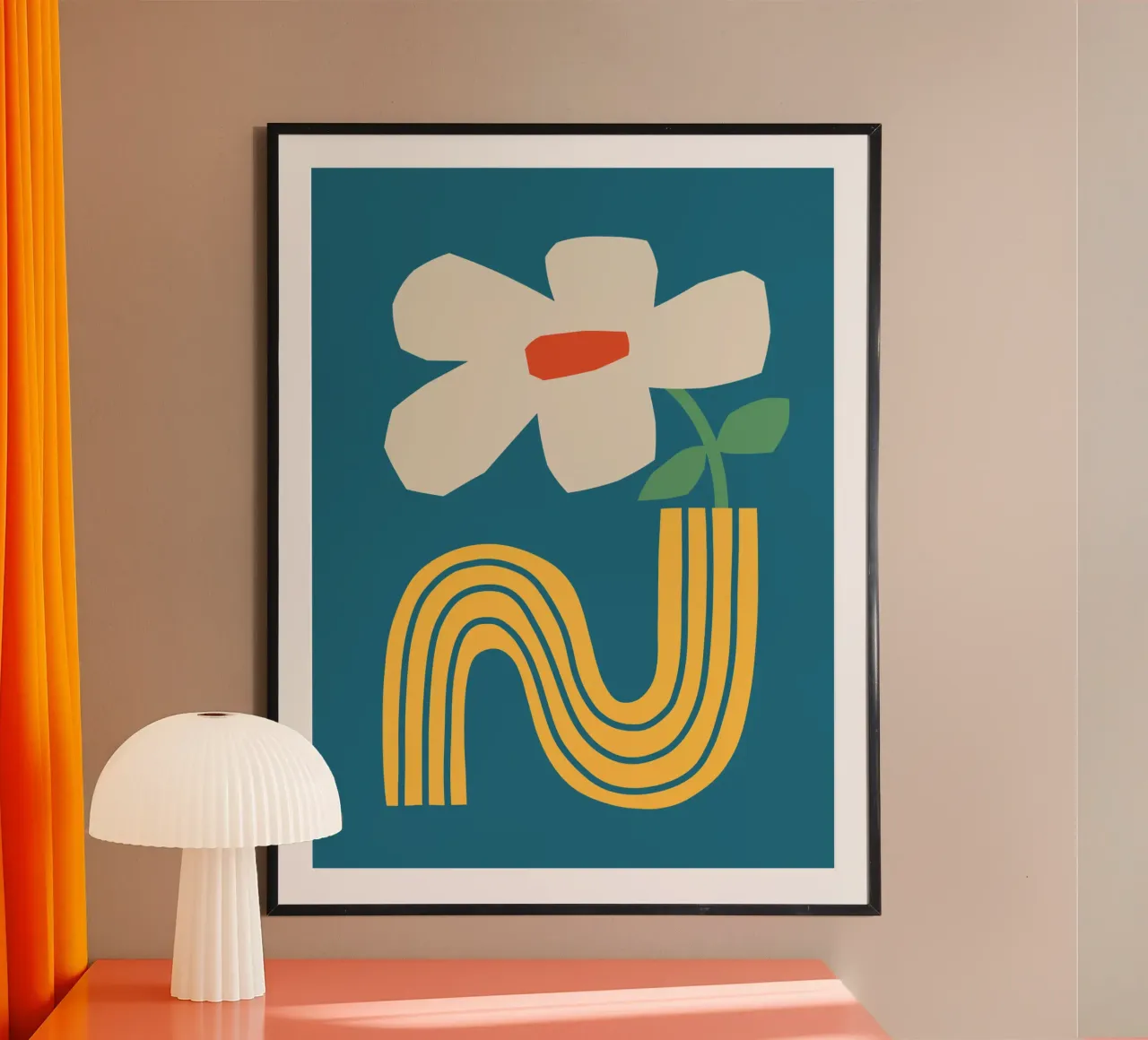 Vase abstrait jaune Impression d'art moderne géométrique minimaliste poster avec cadre en plastique de THE MOTIVATED TYPE