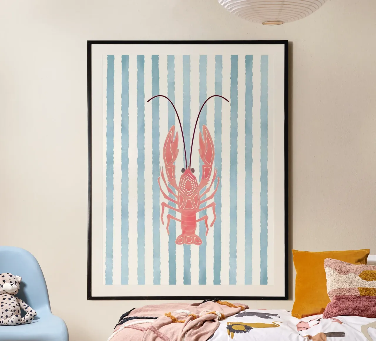 Chic nautico con un tocco di aragosta poster con telaio in alluminio da cafelab