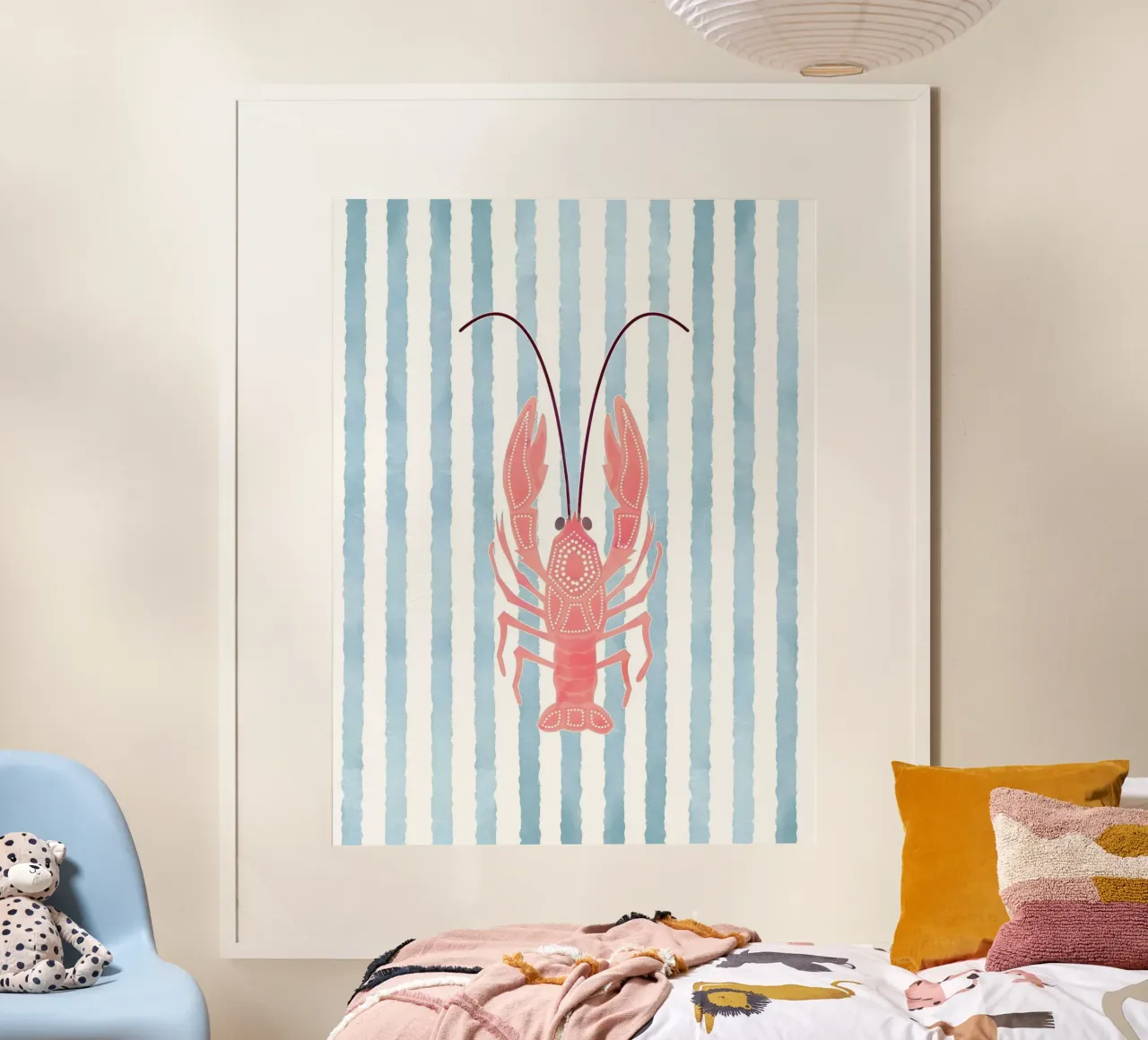 Chic nautico con un tocco di aragosta poster con telaio in alluminio da cafelab