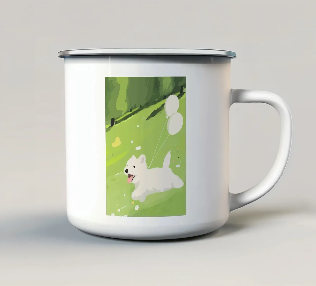 cane con palloncini tazza in smalto da Kevin Walters