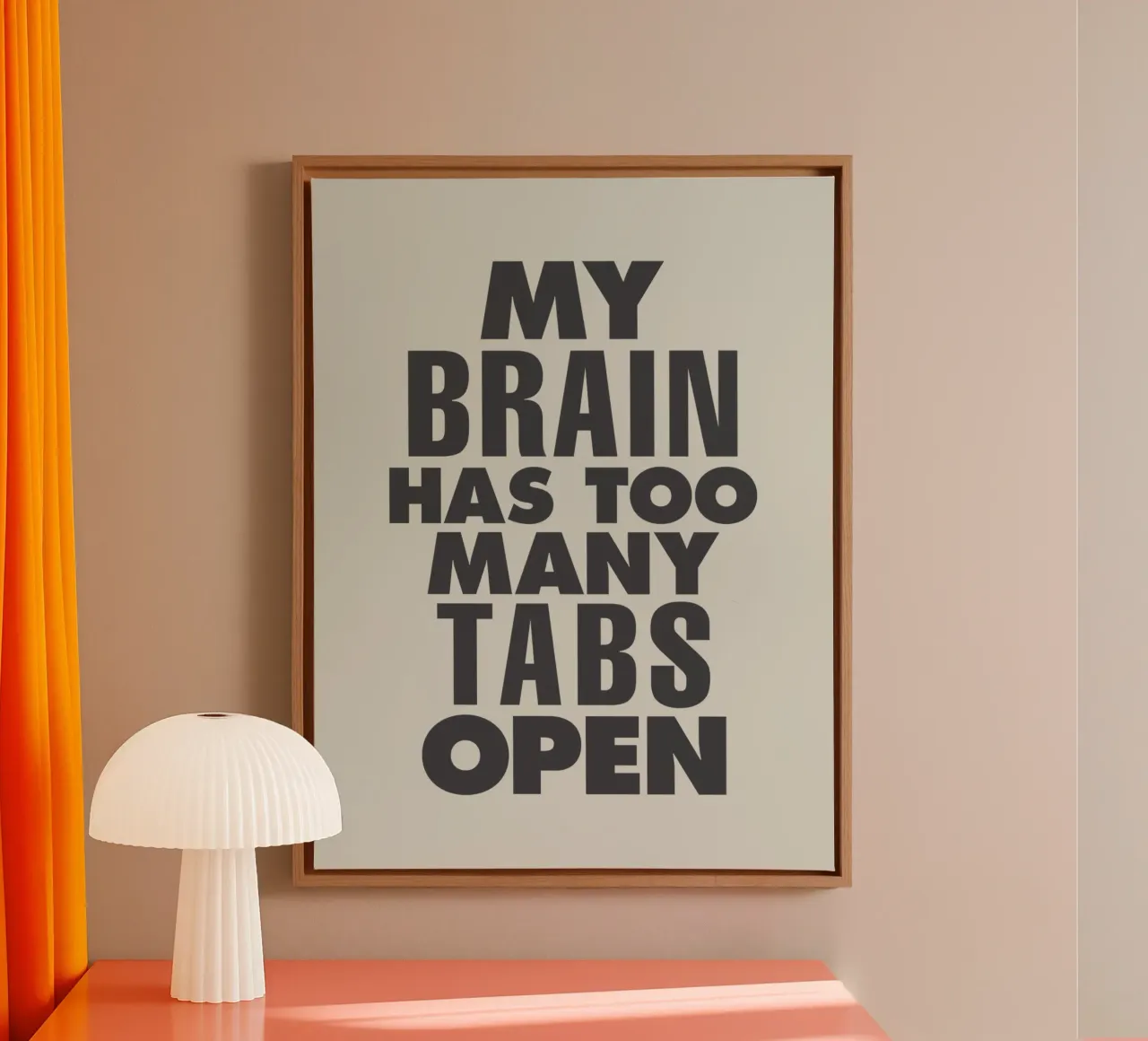 My Brain Has Too Many Tabs Open Typography Print in Grey canvas by THE MOTIVATED TYPE