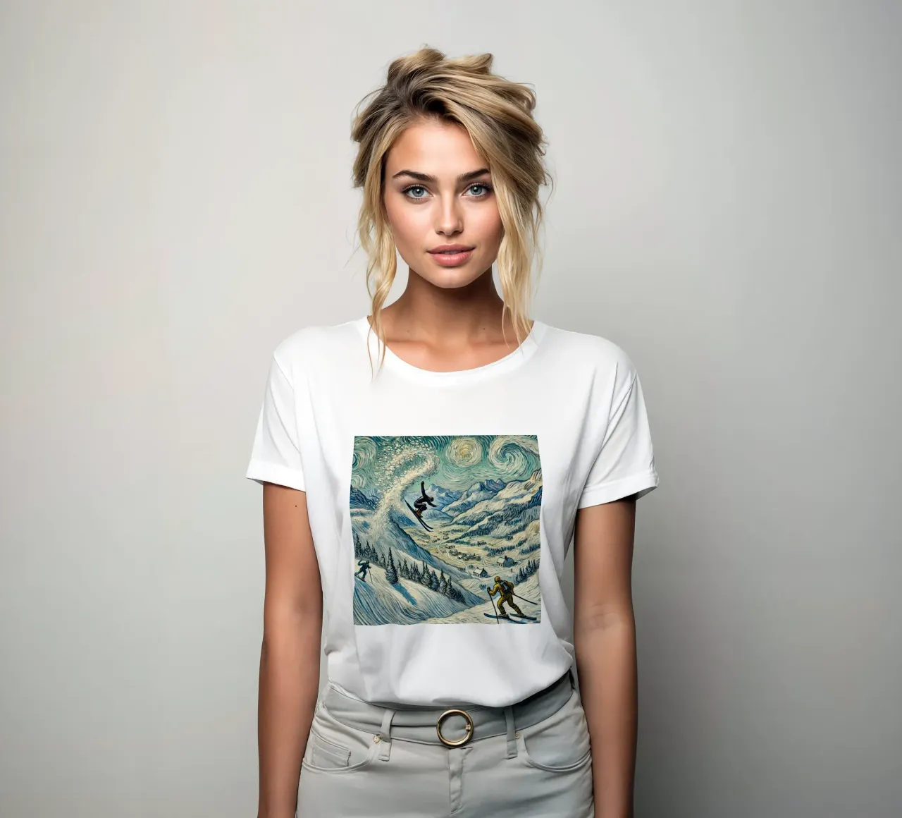 Alpine Snow Storm women's fitted t-shirt by Vintage Van Gogh